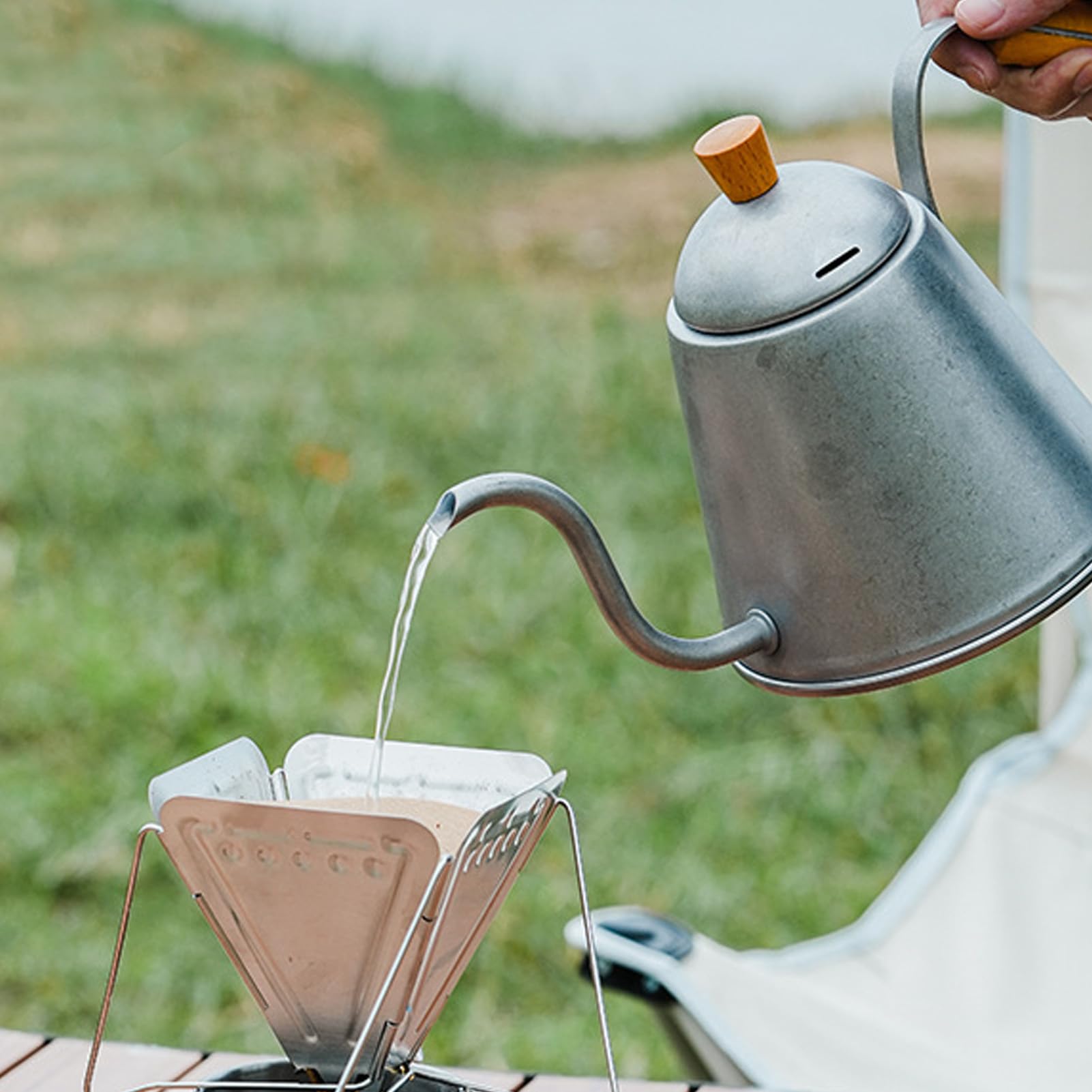 Hervidor de Café, Tetera de Goteo de Agua con Cuello de Cisne de Gran Capacidad de Acero Inoxidable de 1000 Ml, Tetera de Café con Goteo Manual con Boquilla Larga y Estrecha para Oficina, Café