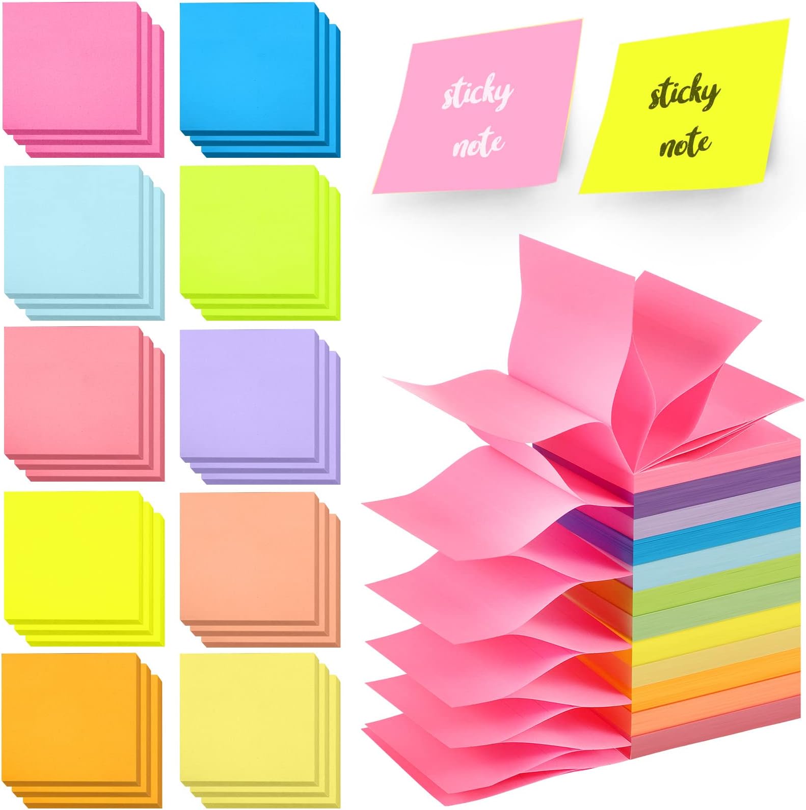 30 Pads 3000 Sheet Pop up Sticky Notes 3x3 Inch Color Self Sticky Note Pads Bright Colors Cute Sticky Notes Blank Funny Sticky Notes Easy to Post for School Office, 100 Sheets/Pad