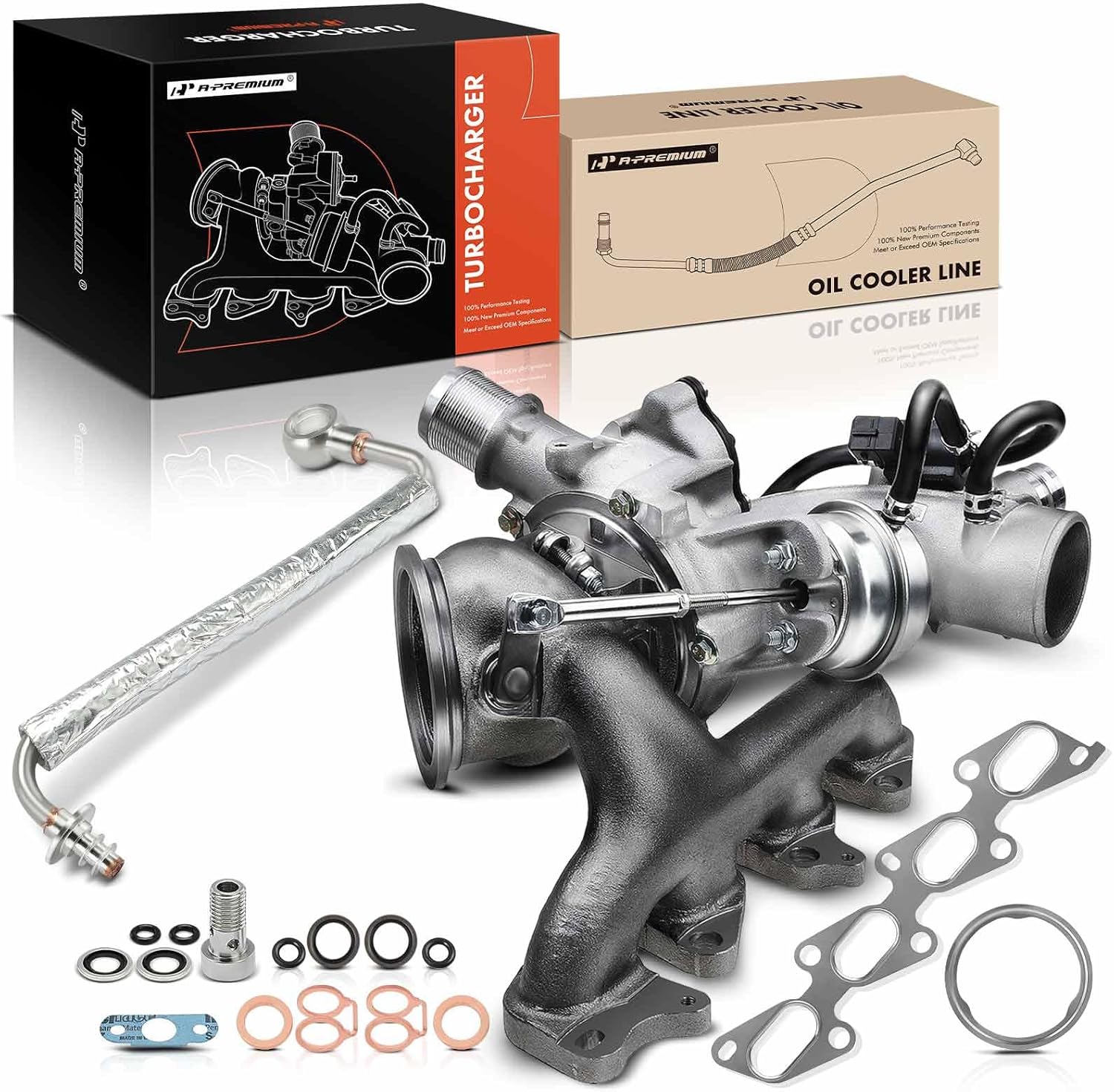A-Premium Complete Turbocharger and Oil Feed Line Kit Compatible with Chevy & Buick Models - Cruze 2011-2015, Cruze Limited 2016, Sonic 2012-2020, Encore, Trax 2013-2021, 1.4L - # 55565353,25198546