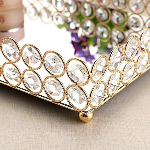 Miniatura 4 de Hipiwe Bandeja de maquillaje cosmética de cristal de 13.7 x 7.8 pulgadas, bandeja grande con espejo para tocador, bandeja organizadora de joyas,