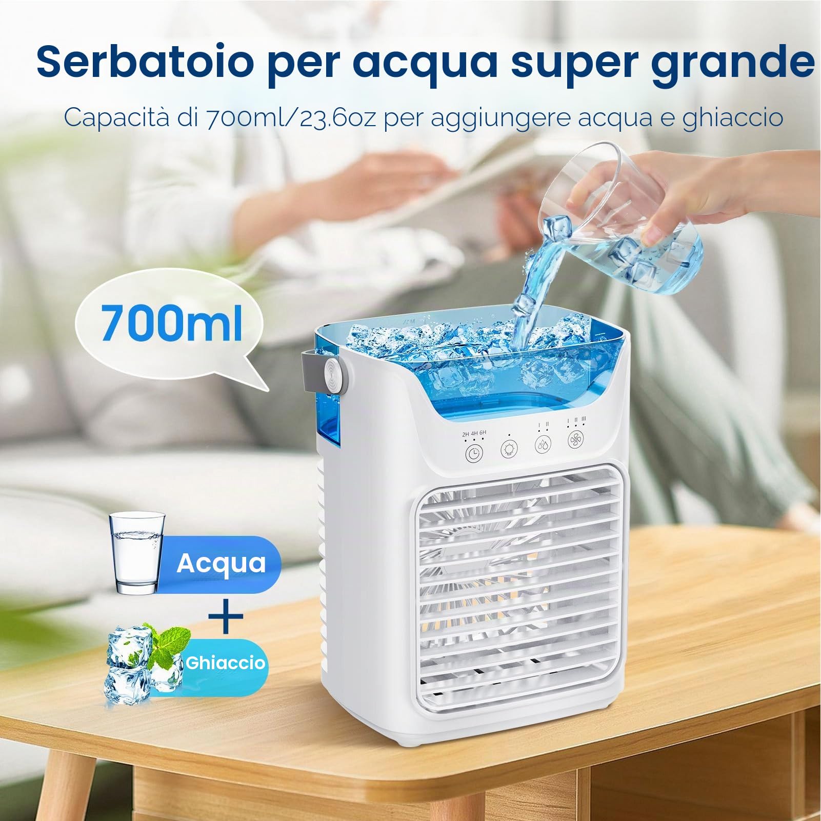 Condizionatori d'aria portatili, umidificatore con serbatoio dell'acqua e nebbia fredda, supporto ventola di raffreddamento temporizzazione automatica per casa ufficio stanza
