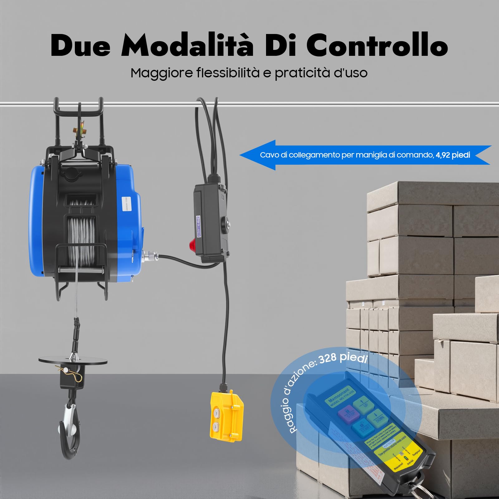 Paranco elettrico 1500 W, verricello elettrico, 30 m, 250 kg, per diversi dispositivi di sollevamento