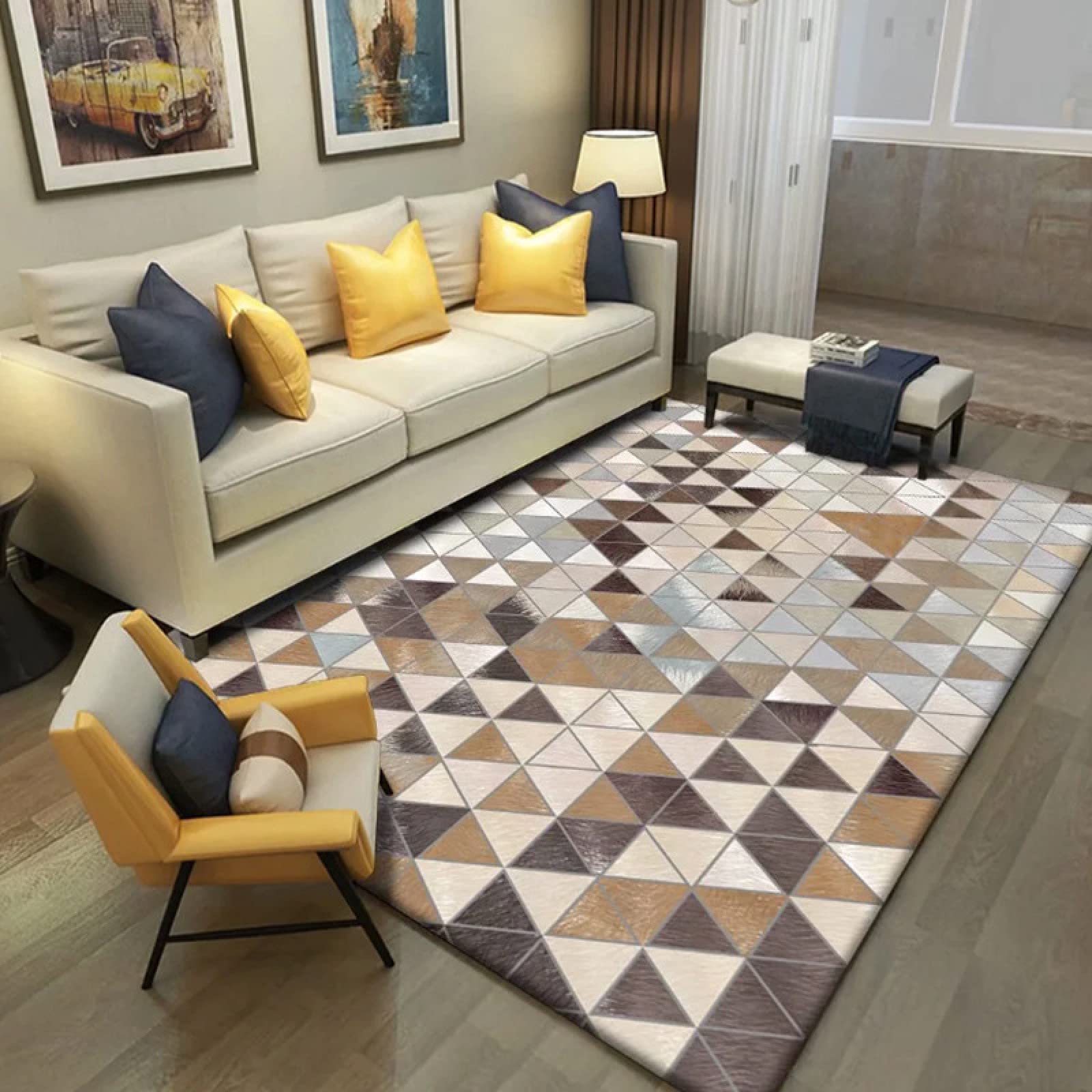 Tapis en peluche lavable au motif géométrique nordique 120 x 200