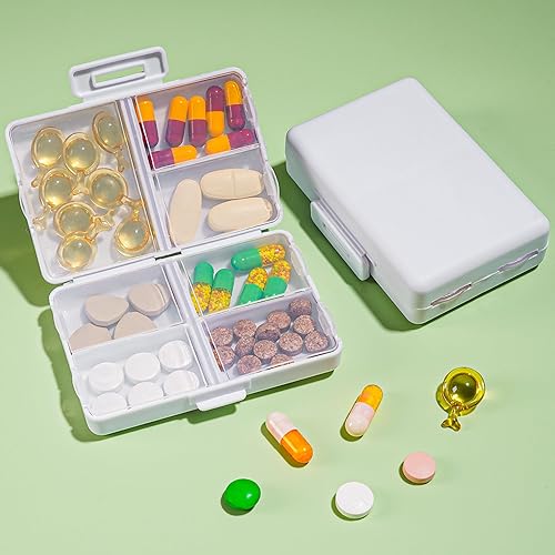 Miniatura 8 de Pastillero de viaje  Pastillero diario portátil con 7 compartimentos, contenedor de píldoras, organizador de medicamentos, dispensador de píldoras,