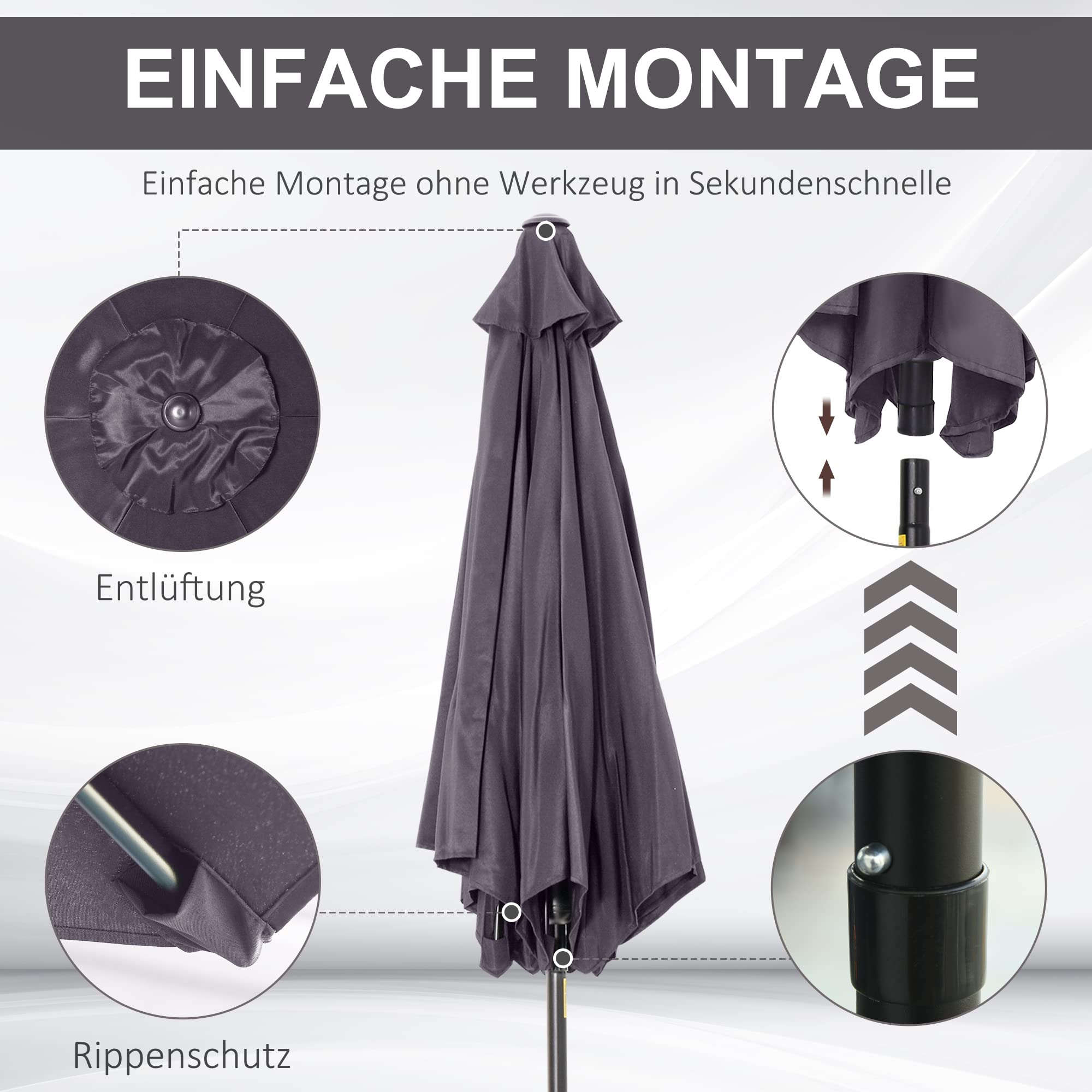 Outsunny Sonnenschirm Knickschirm mit Handkurbel 2,6 x 2,35 m