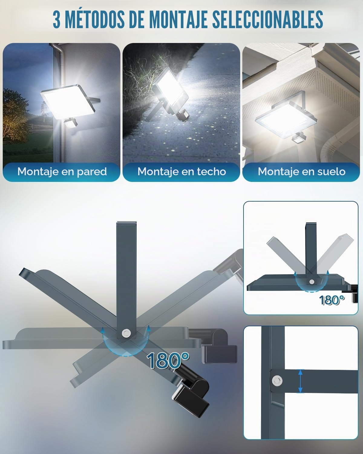 Focos LED Exterior con Sensor de Movimiento 100W 10000LM 2 Piezas - 6500K Foco LED con Sensor de Movimiento IP66 Impermeable para Jardin Patio