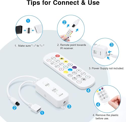 Vista 14 de Sunity Controlador de tira de luces LED con aplicación, sincronización de música y control remoto IR para actualizar la tira de luces LED de 4 pines