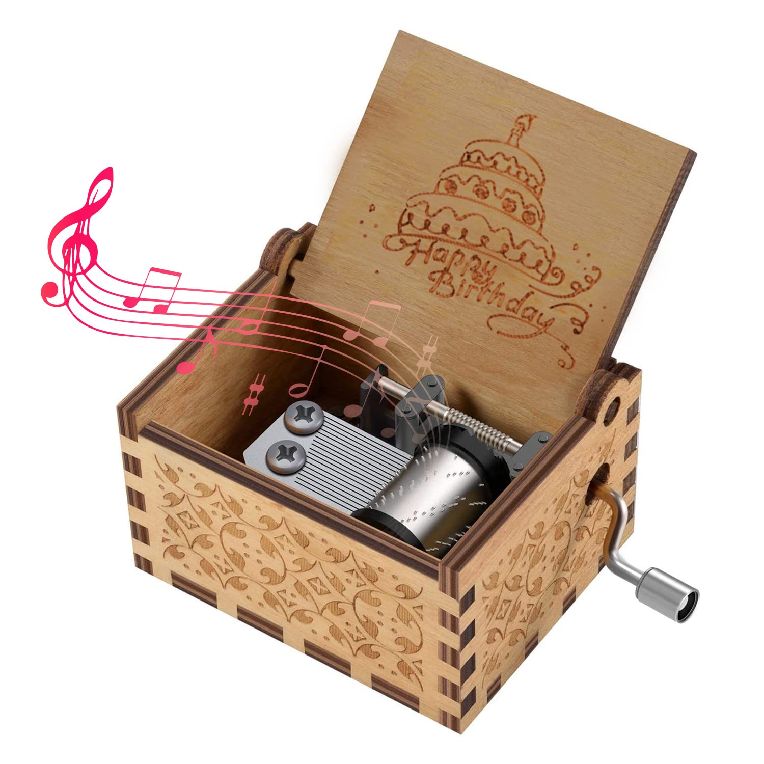 JZS Wood Music Box Hand Crank Wood Vintage Classic Musical Box Hand-Operated Birthday Gifts for Mom Dad Daughter Son Boys Girls Friends Happy Birthday Wooden Mini Wood Music Boxes