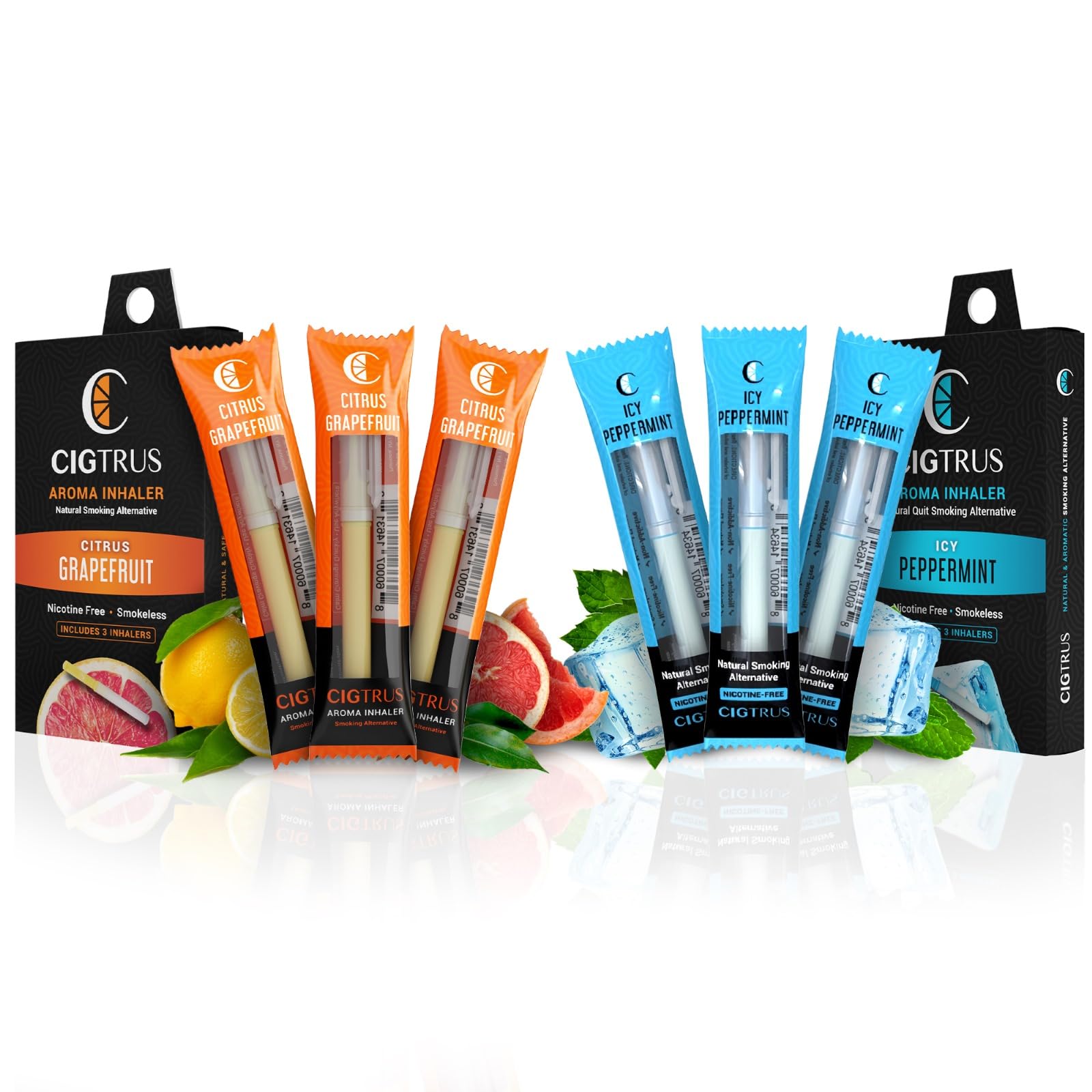 Natural Nicotine-Free & Tobacco-Free Smoking Alternative (6-Piece) - Non-Electric Craving Relief, Quit Smoking Aid with Cigtrus (Peppermint & Citrus Grapefruit)