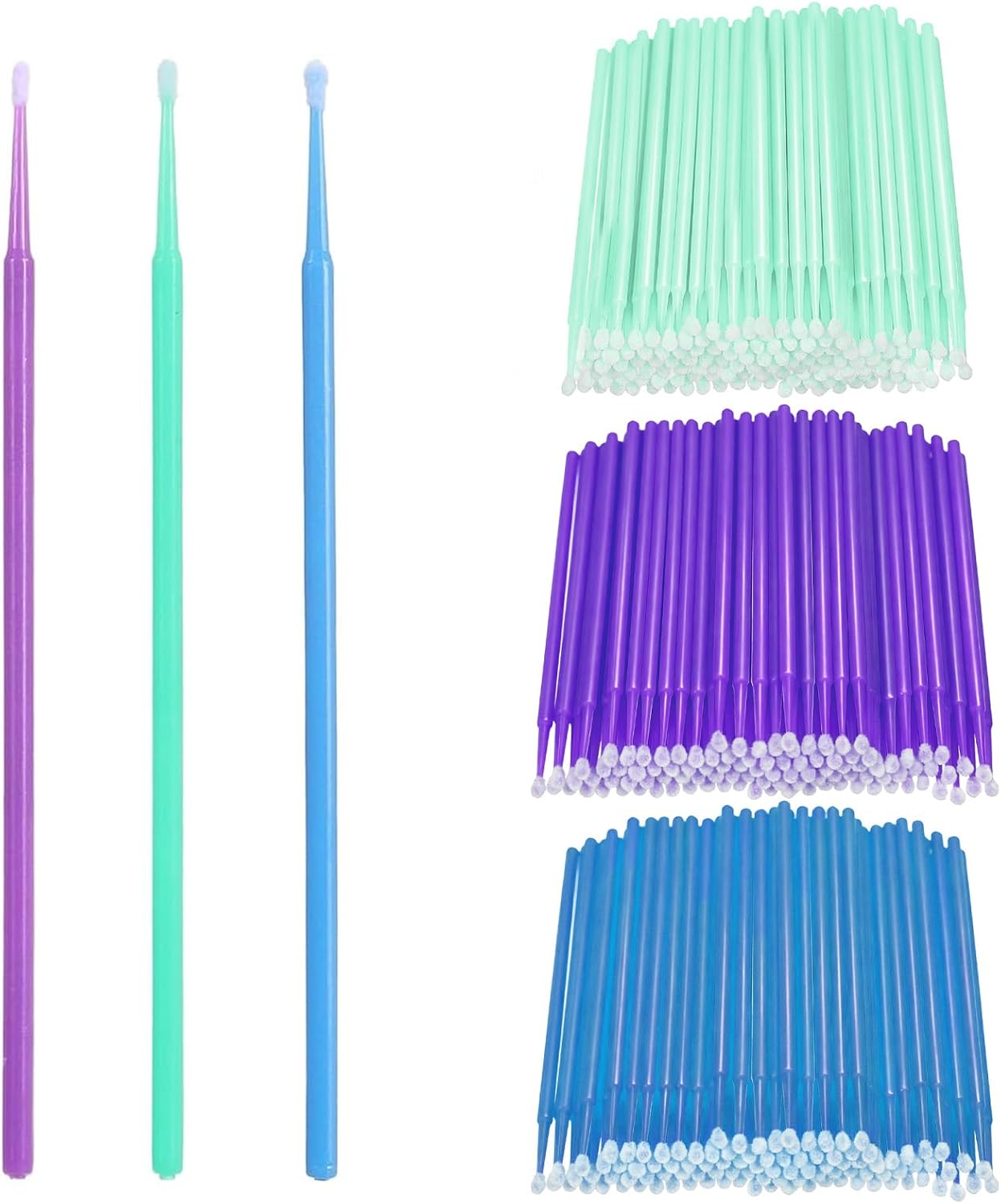300 Pcs Touch Up Paint Brushes Disposable Micro Applicator Brush for Automotive Micro Paints Chip Repair Applicators Repair Paint Brushes for Cleaning(L:3.1mm,Green/M:2.5mm,Purple/S:2mm, Blue)