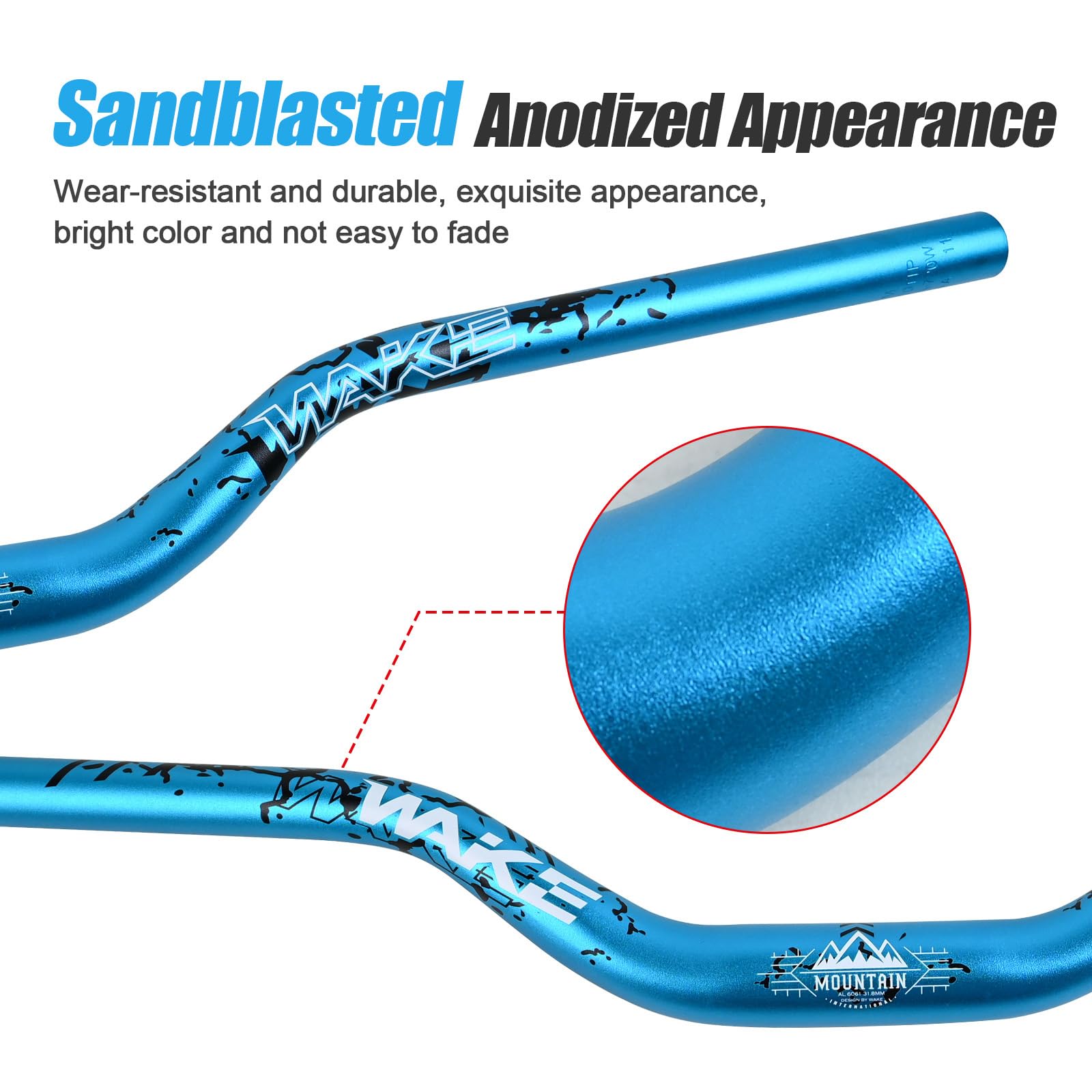 WAKE Guidon de Vélo 31,8mm*780mm Extra Long et Large Guidon Cintre VTT Alliage d'aluminium 55mm Riser Guidon de Vélo pour de Route (Bleu)