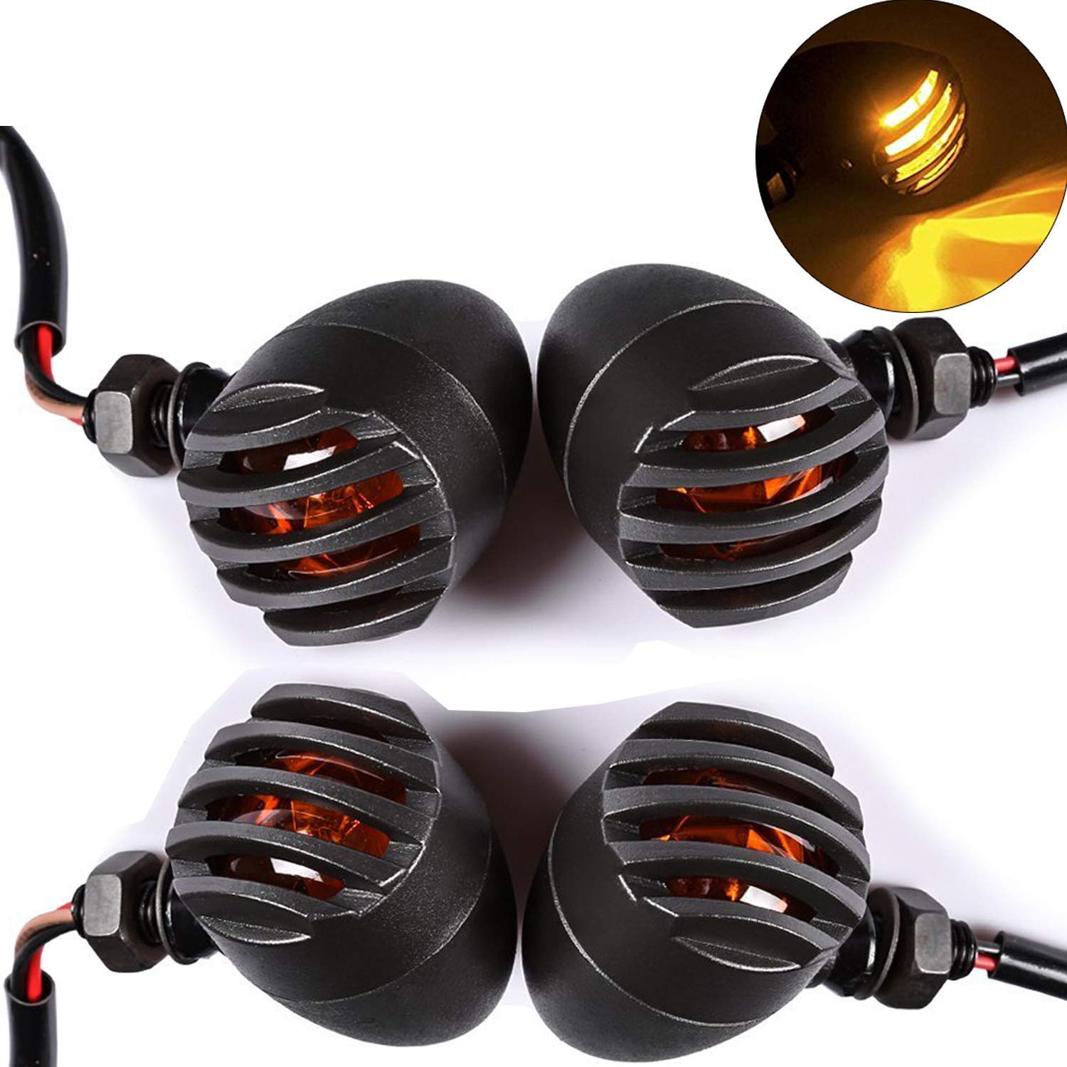 Acube Mart Turn Signals Light Blinker Indicator Harley Style Universal for All Bike Models - Amber, Metal Set of 4-image-34
