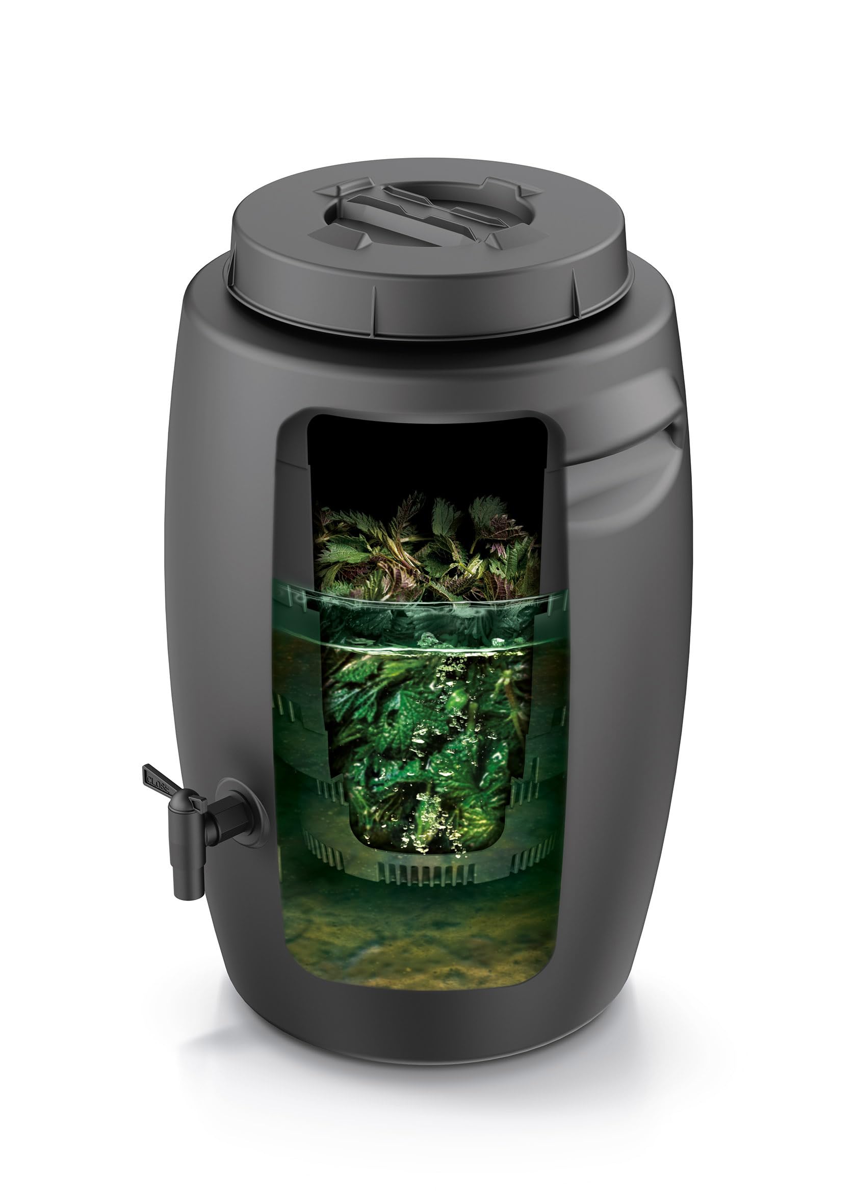 Fass zur Herstellung von organischem Dünger - 55 Liter - Kunststoff Dünger Tank 60 x 38 cm anthrazit - Kompost Behälter Düngerfass Flüssigdünger Jauche Herstellung aus Garten- und Wiesenpflanzen