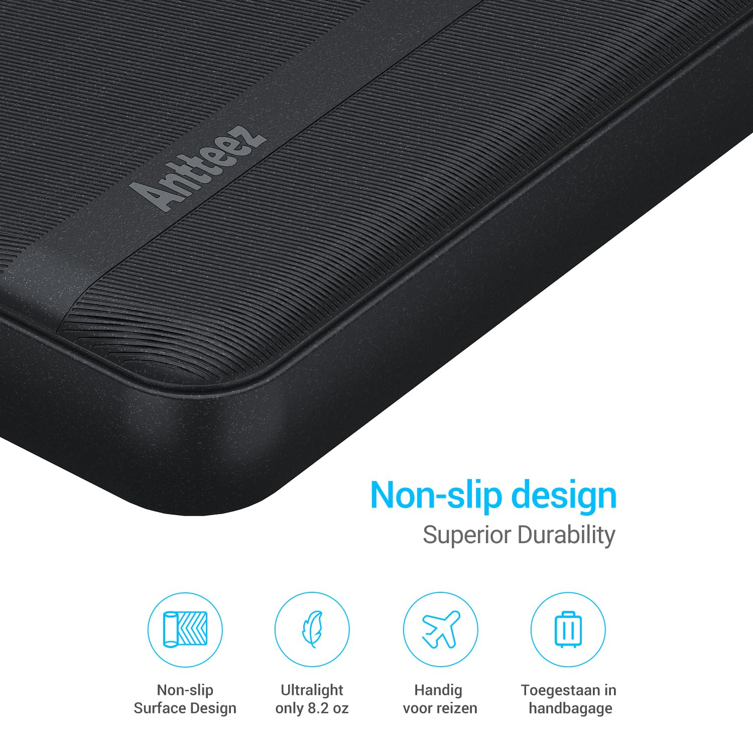 Antteez Cargador portátil de 10,000 mAh, batería externa de carga rápida con cables integrados, batería de viaje USB C de 22,5 W, pantalla LED y 4 salidas, compatible con iPhone, Samsung, iPad