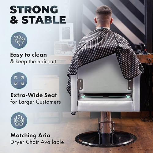 Miniatura 4 de Buy-Rite Argento - Silla de peluquería - Diseño cuadrado moderno, acabado de vinilo plateado, asiento extra ancho, marco resistente, bomba