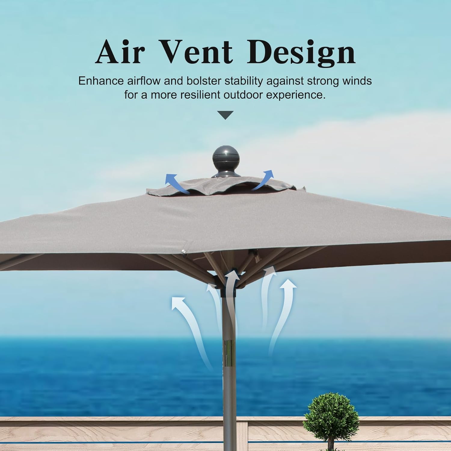 Domi 6' x 4' Rectangular Patio Umbrella Outdoor Table Umbrella with 8 Sturdy Ribs & Tilt, Aluminum Market Umbrella UV Protection Waterproof Sun Umbrella for Deck Pool Backyard Beach, Gray