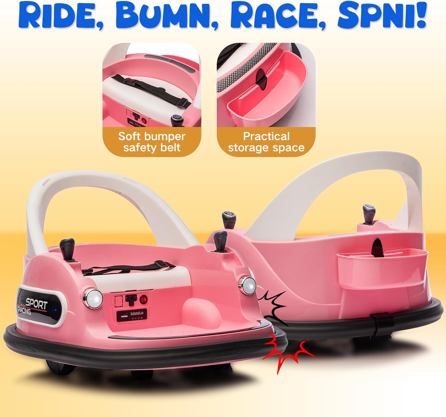 Bumper Car for Kids, 12V Kids Ride On Toy with Parent Remote Control, Baby Electric Bumping Car w/ 360 Degree Spin, LED Lights, Pink