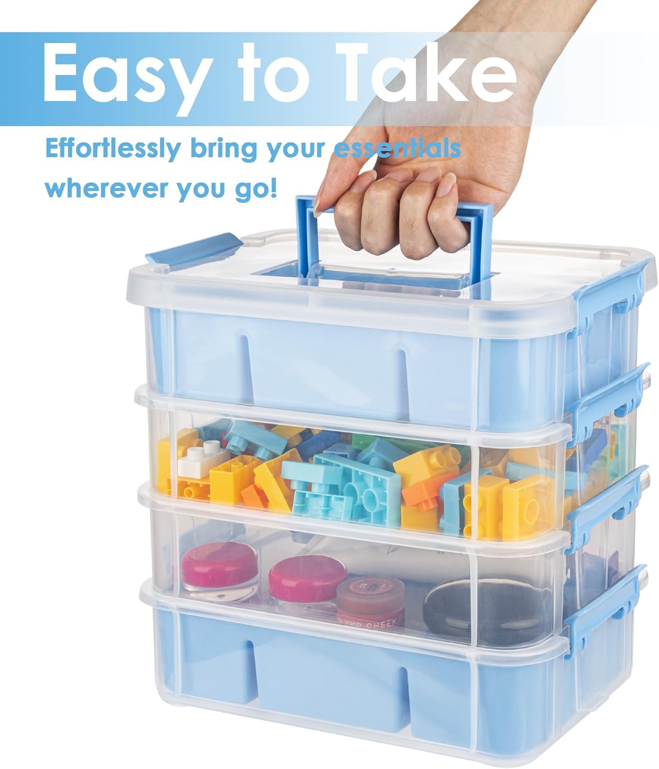 CraftGenes Art Supply Storage Organizer with 2 Removable Trays, 4-Layer 10QT Durable Craft Organizers and Storage for Sewing, Tool, Office Supplies, Art, Craft Supplies