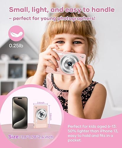 Miniatura 3 de WONNIE Cámara digital de 56 MP, FHD 1080P para apuntar y disparar con tarjeta SD de 32 GB, 2 baterías y cordón, ideal para niños y adolescentes,