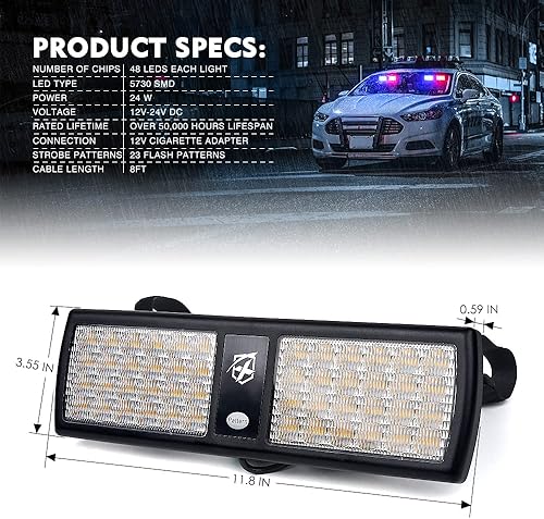 Miniatura 7 de Xprite - Luces estroboscópicas rojasazules 2 en 1 para visera interior, luces de advertencia de emergencia para parabrisas, para vehículos de