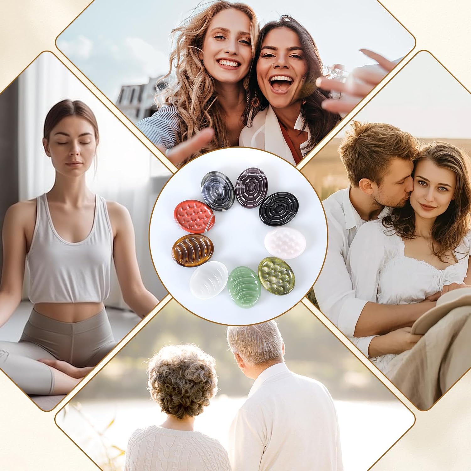 9 Pack Thumb Worry Stones for Anxiety, Crystals and Healing Stones Bulk Set, Polished Worry Stone for Adults, Stress Relief & Meditation, Yoga, Mindfulness & Calming Gifts, Oval Stones for DIY Crafts
