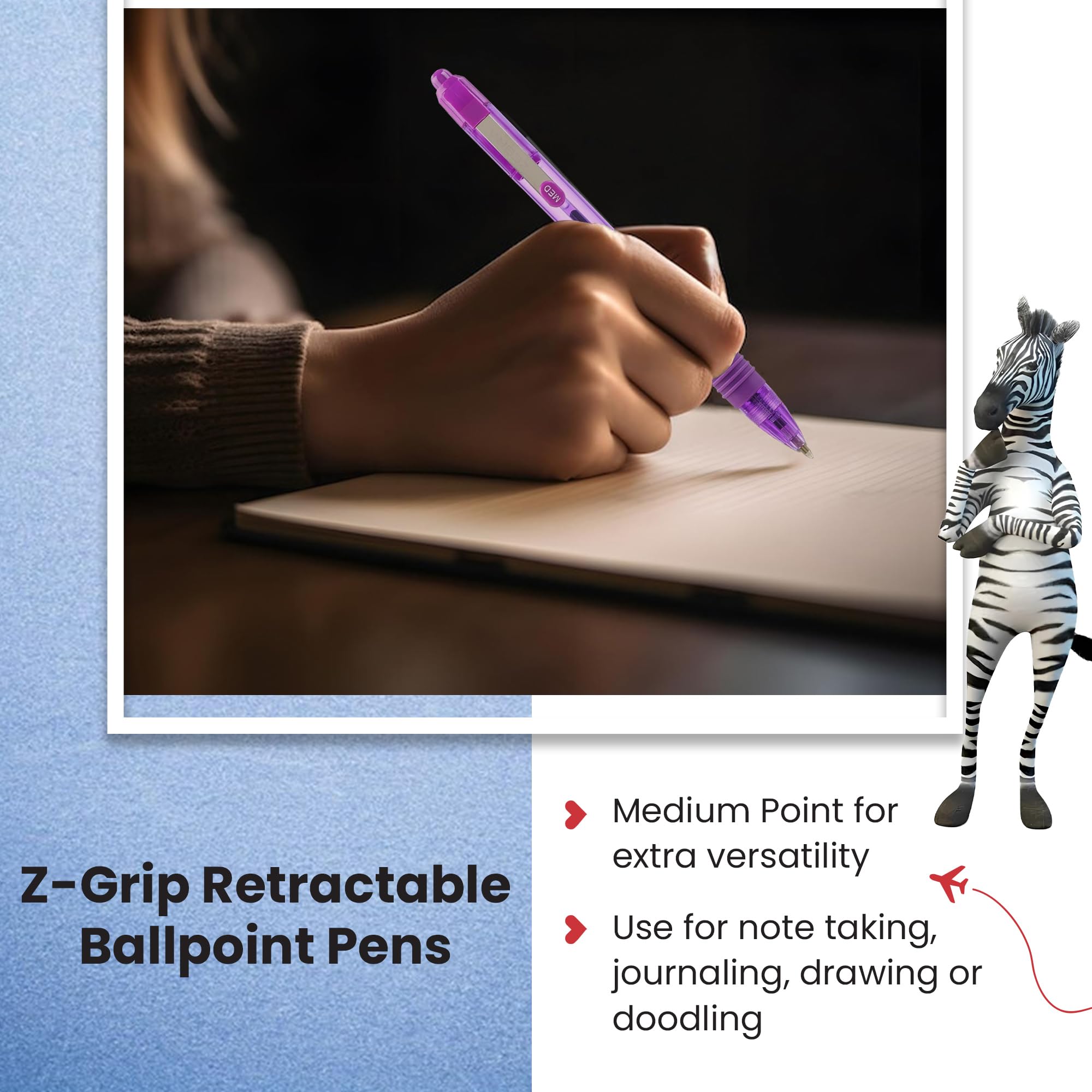 Zebra Pen Z-Grip Smooth Retractable Ballpoint Pen, Medium Point, 1.0mm, Violet Ink, 12-Pack, 1 count (Pack of 12) - Image 4
