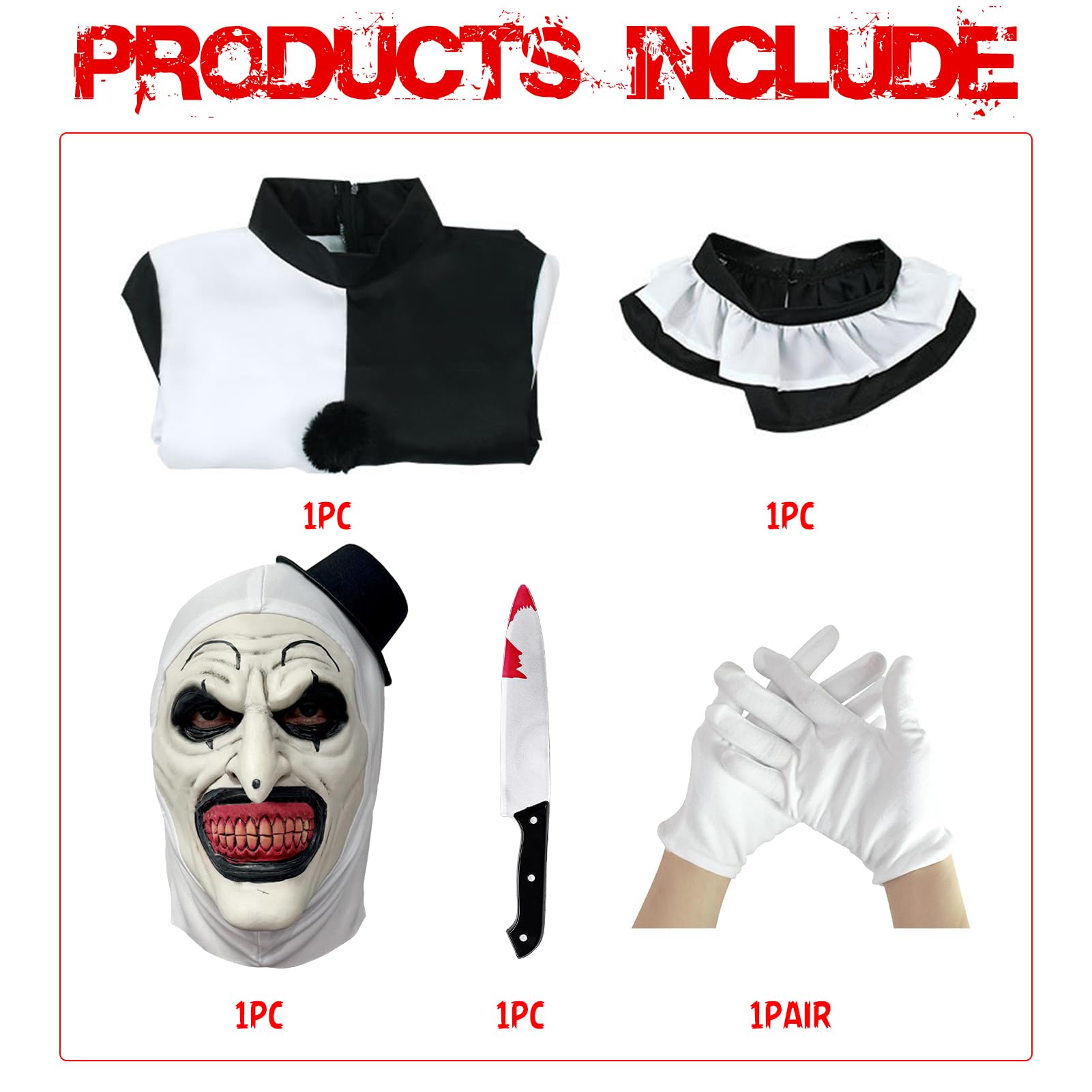 Suffolly Mens Horror Art Costume With Mask - Adult Killer Halloween Fancy Dress Outfit (Style A, S) - Image 4