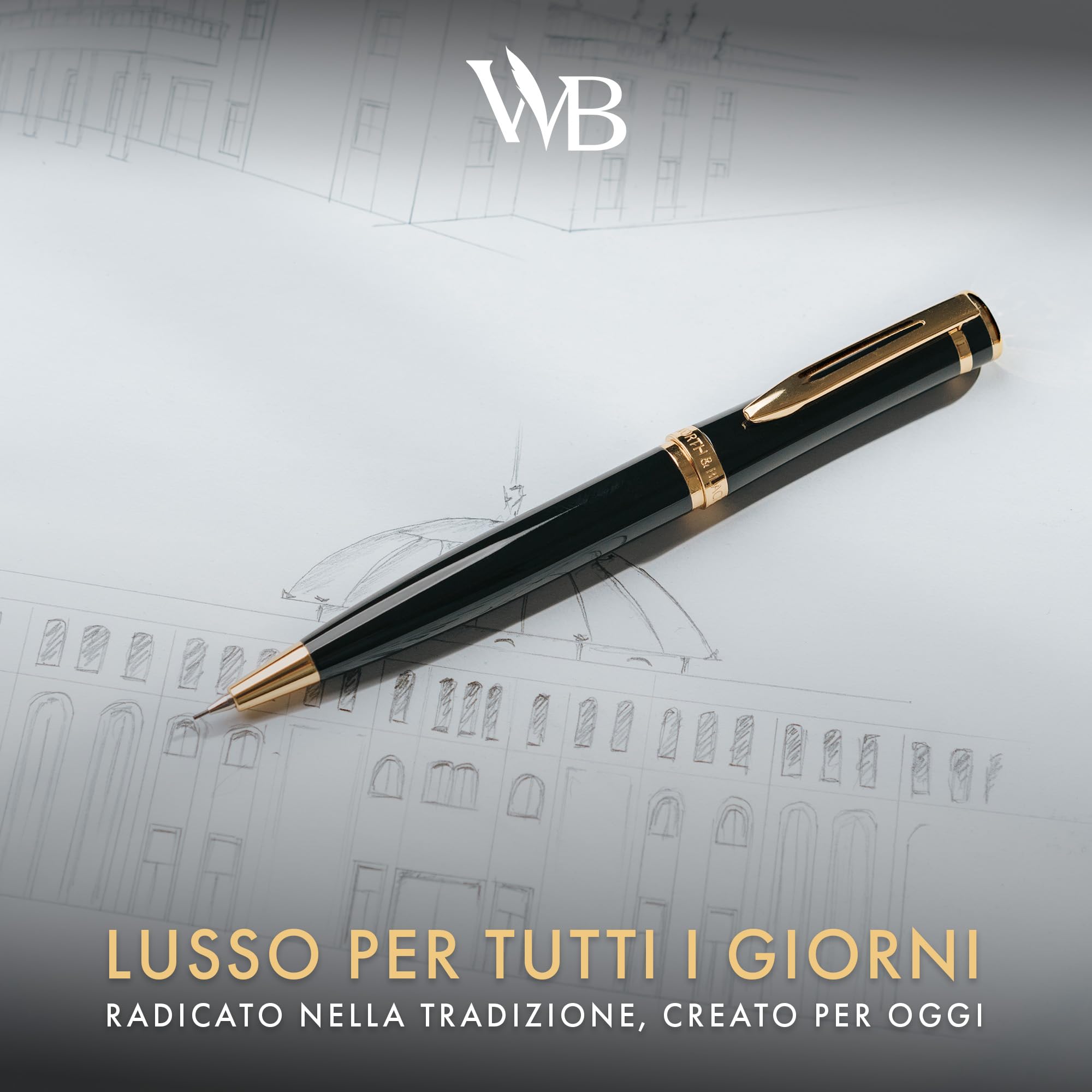 Wordsworth & Black Matita Meccanica Mina di Grafite - Laccatura Nera con Finitura in Oro 24K, Mina da 0,7 mm, Set Regalo per Uomo e Donna, Matite Professionali per Ufficio