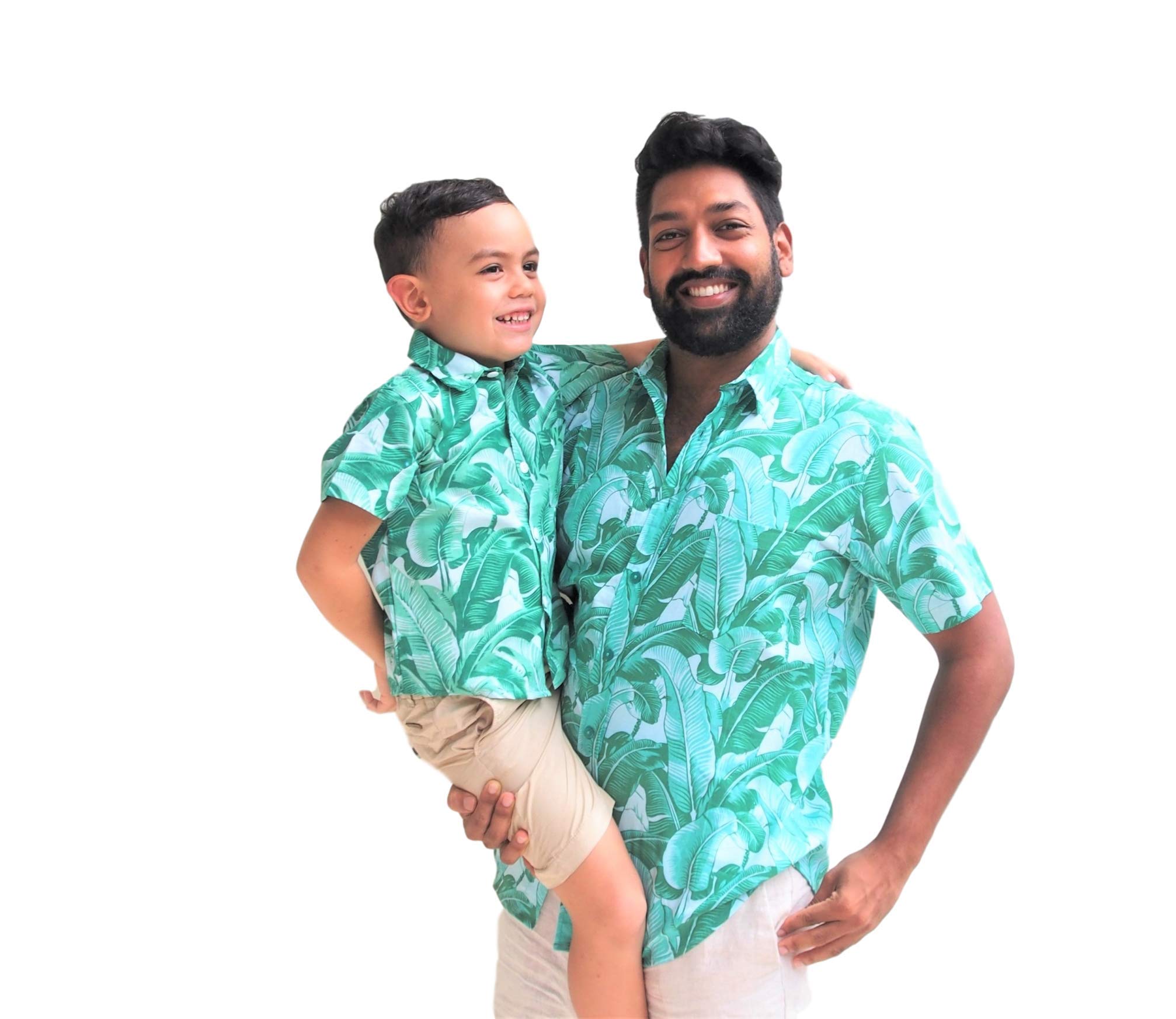 Father & Son Matching Shirts,Father & Son Outfit, Green Tropical Shirt,dad & Son Shirts