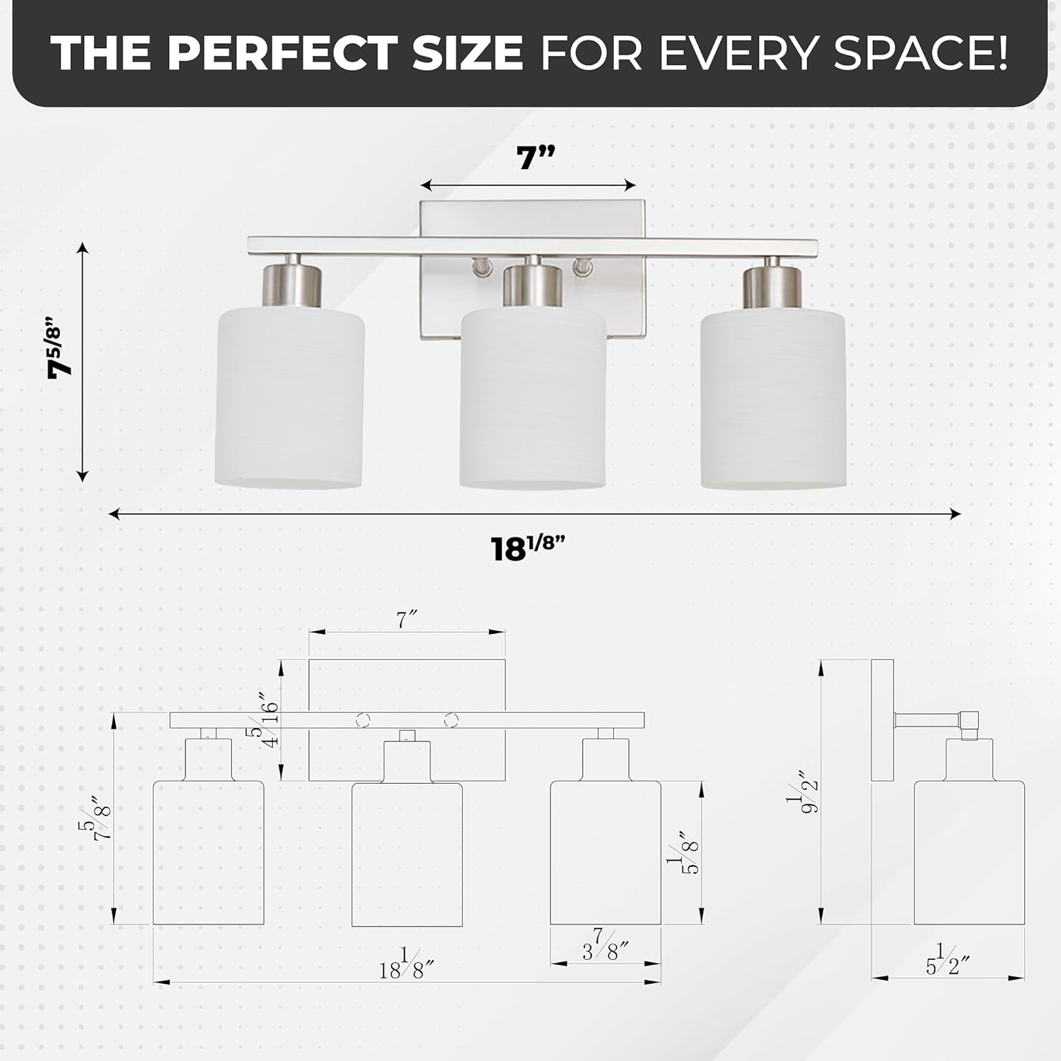 The Door Bull Modern Bathroom Vanity Light, Milky White Glass Shades, Wall Sconce for Bedroom & Living Room, E26 Socket, Over Mirror Lighting Fixture (Brushed Nickel, 3 Lights)
