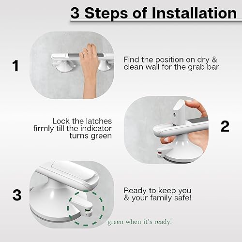 Miniatura 3 de Mango de ducha, barra de agarre de succión de 12 pulgadas para bañeras y duchas, mango de ventosa de sujeción fuerte, barra de seguridad para