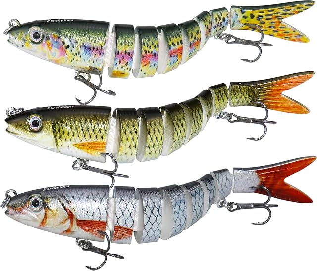 Forehakms Fishing Lures Bass Lures Multi Jointed Hard Treble Fishing Hooks Artificial Bait Segment Swimbaits Lures Slow Sinking Lure Fishing Kit for Bass Trout Perch (5.3inch)