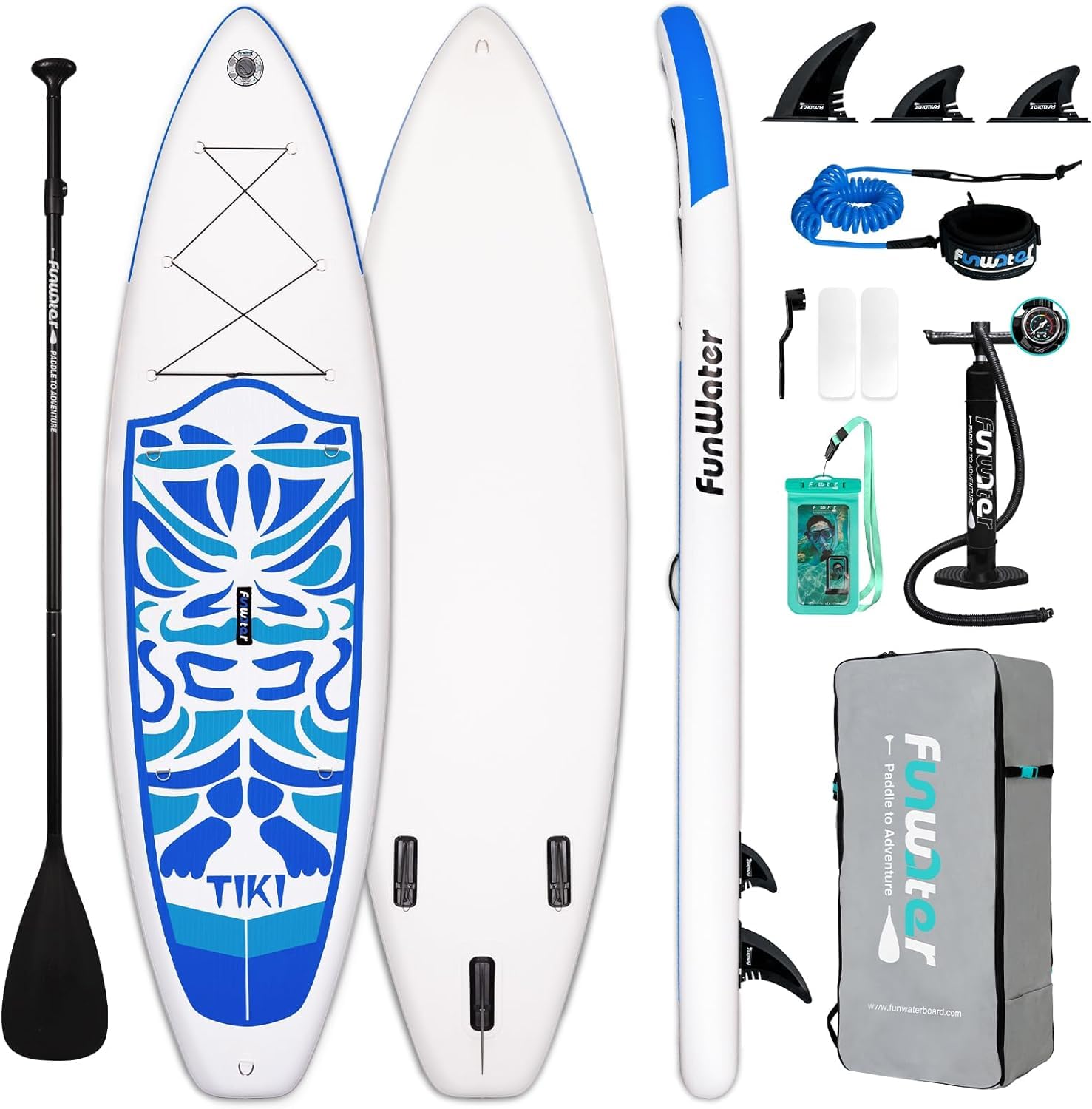 FunWater Tabla de Paddle Surf Hinchable, Ultraligera para Todos los Niveles, Tabla de Paddle Surf con Dos Tipos Diferentes de Accesorios