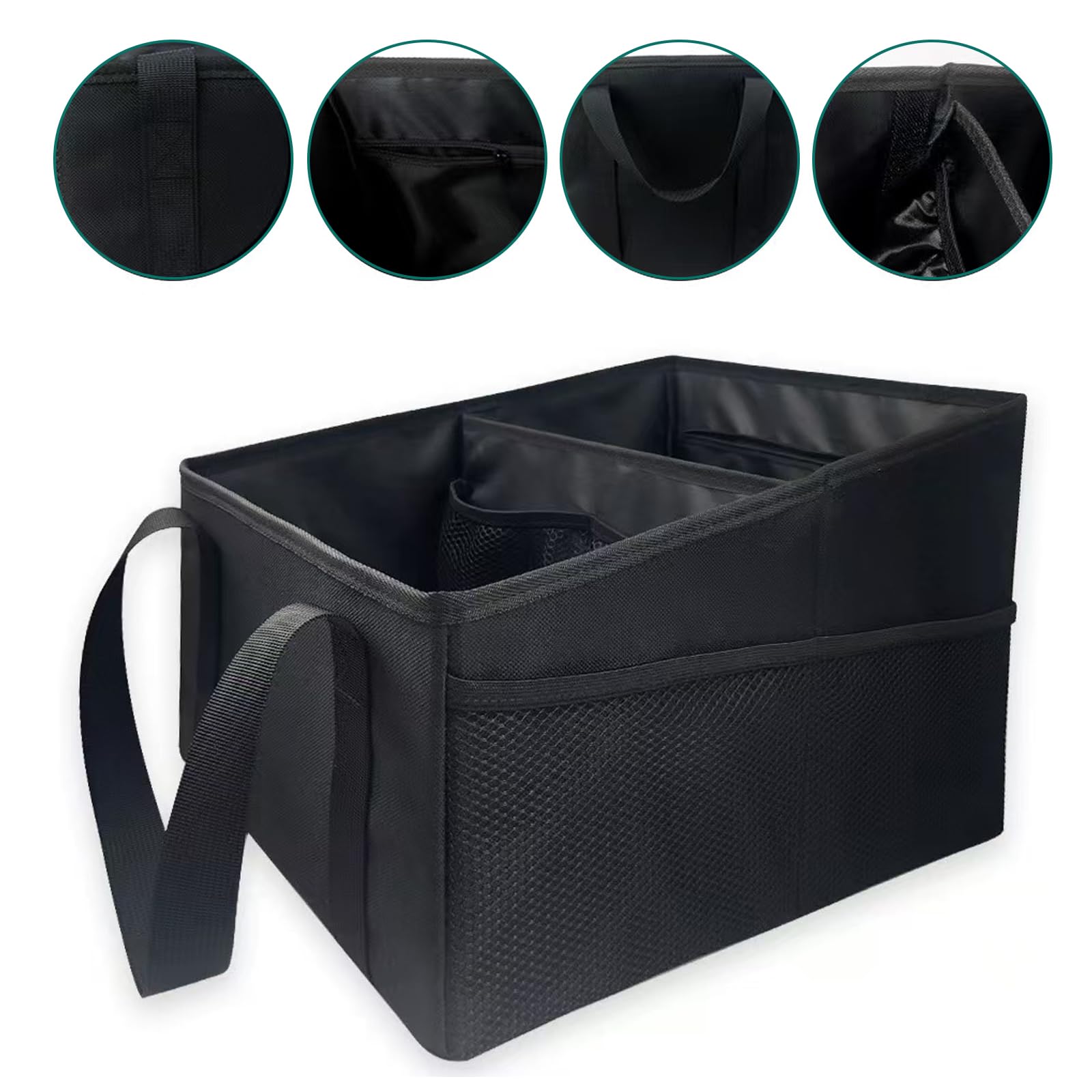 Zyiphor Foldable Car Backseat Organiser with Dividers, Handles & Multiple Mesh Pockets for Toys Books, Snacks & Nappies - Black - Image 4