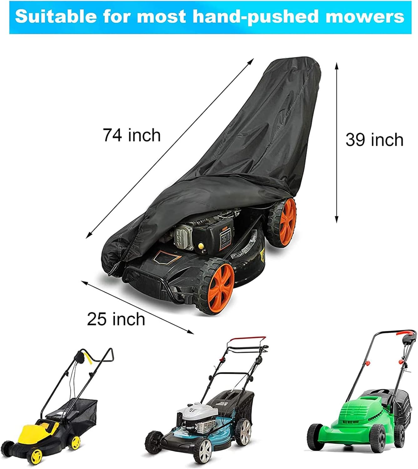 210D Outdoor Lawn Mower Oxford Cloth Dust &Snow UV Protection Cover Push Mower Covers Universal Fit Weather Garden Furniture