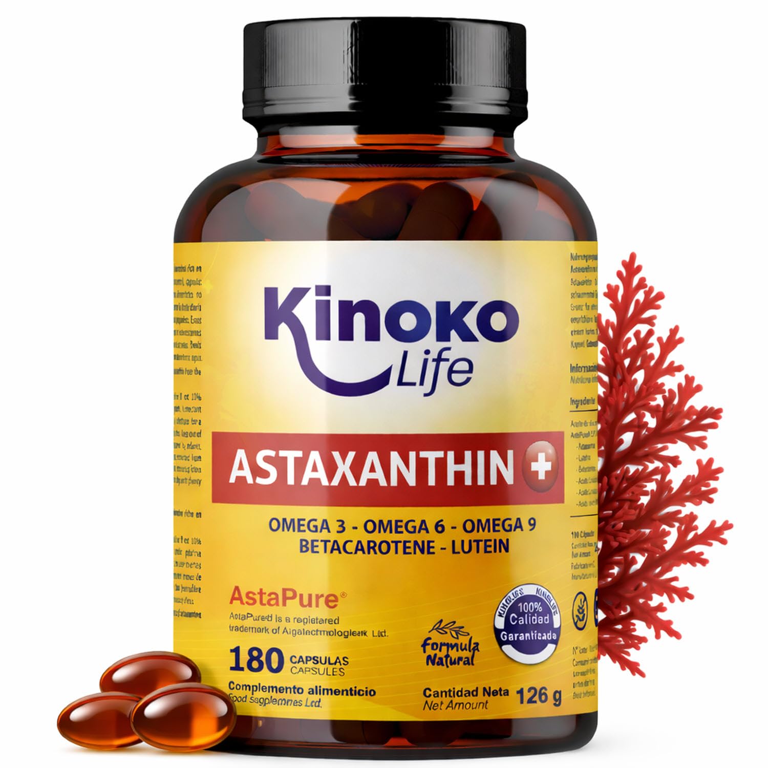 ASTAXANTHINE PLUS 4mg | 180 capsules (Sofgels) | avec lutéine, oméga 369 et bêta-carotène | 100% naturel | qualité ASTAPURE® | liposoluble | antioxydant naturel | sans gluten | non OGM