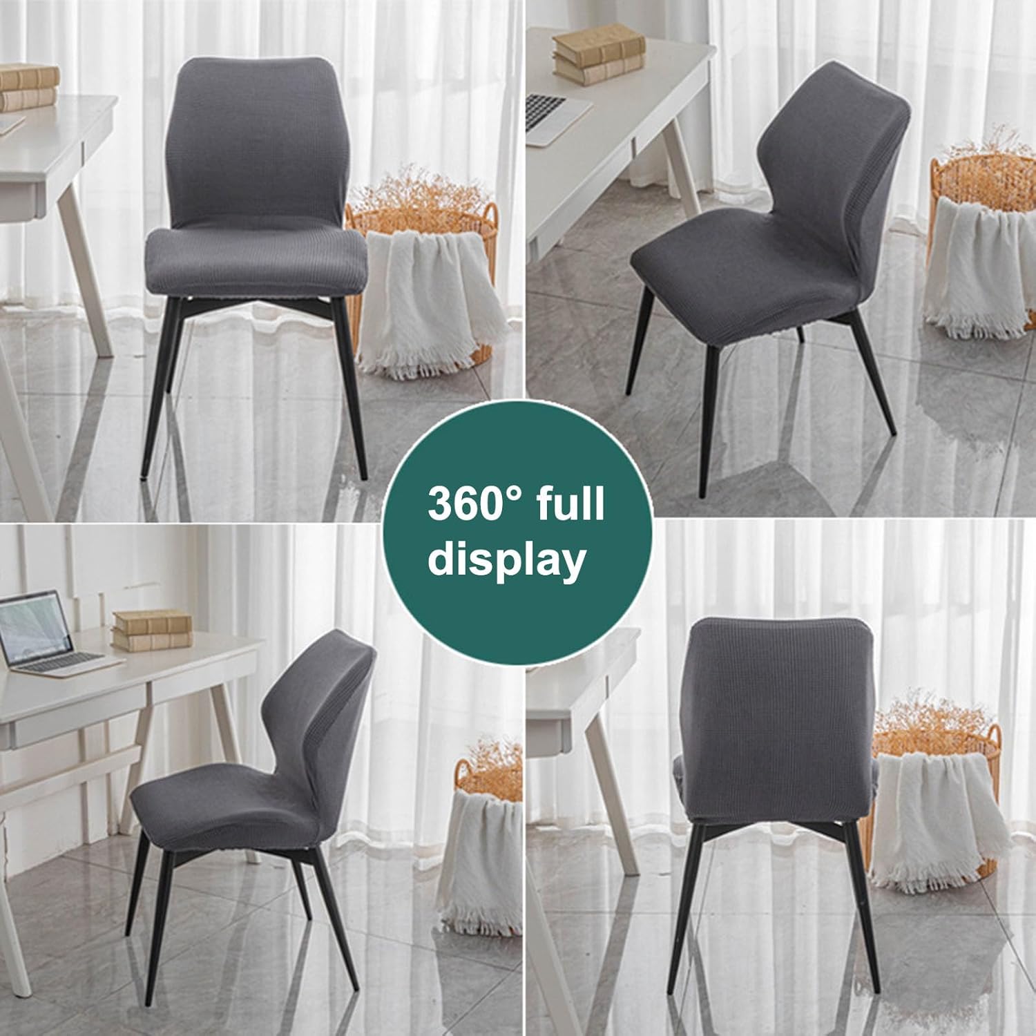 Modern Arc Kitchen Chair Covers Stretch Dining Chair Slipcovers Wingback Side Chair Cover Curved Back Dining Room Chair Covers for Restaurants Kitchen Bar,Beige,4pcs