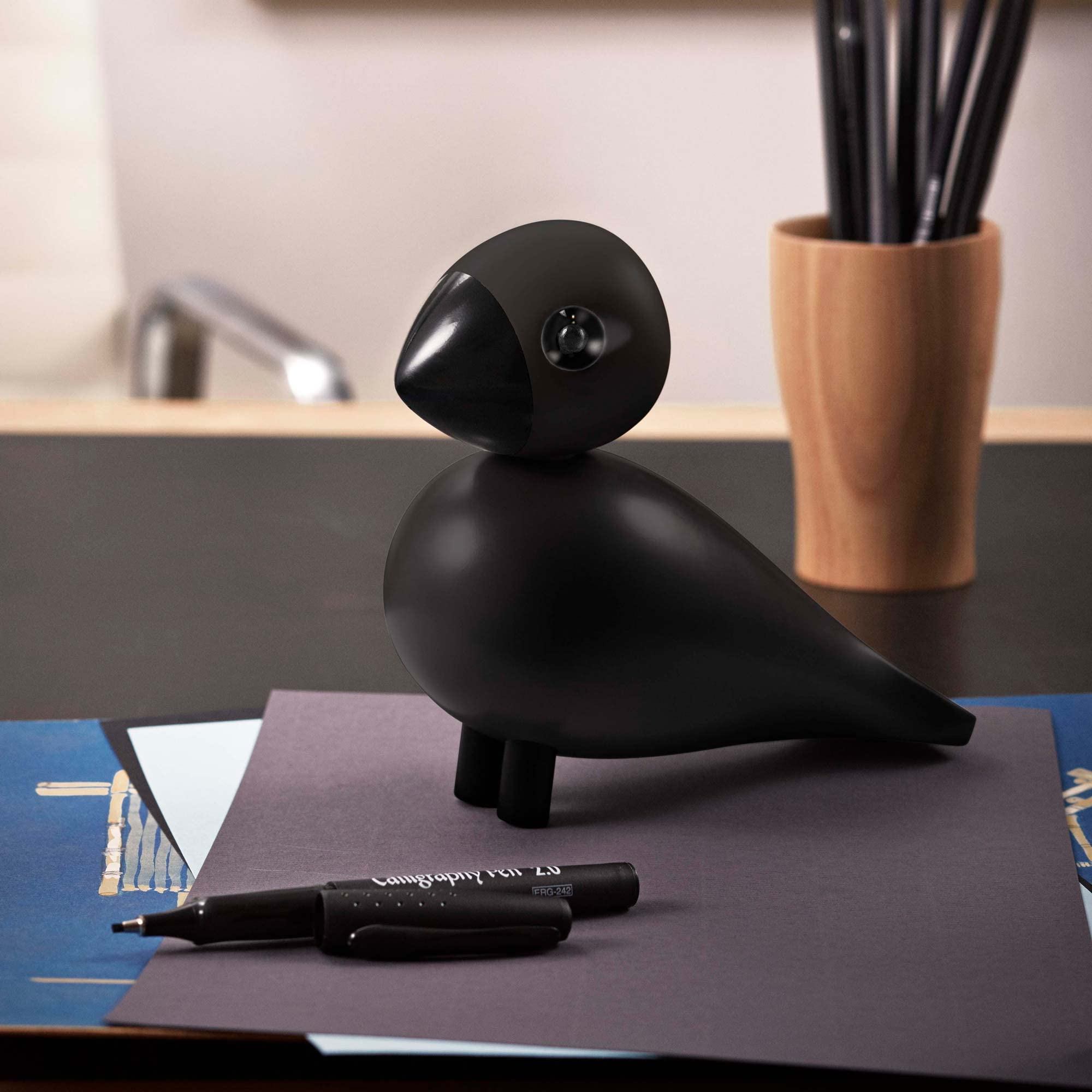 Kay Bojesen Birds Large Songbird Ravn Wooden Figurine, Black,8.07" H, Gift Box Included