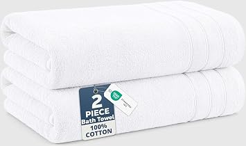 Casa Platino Bath Towels 100% Cotton 2 Piece Soft Absorbent - White
