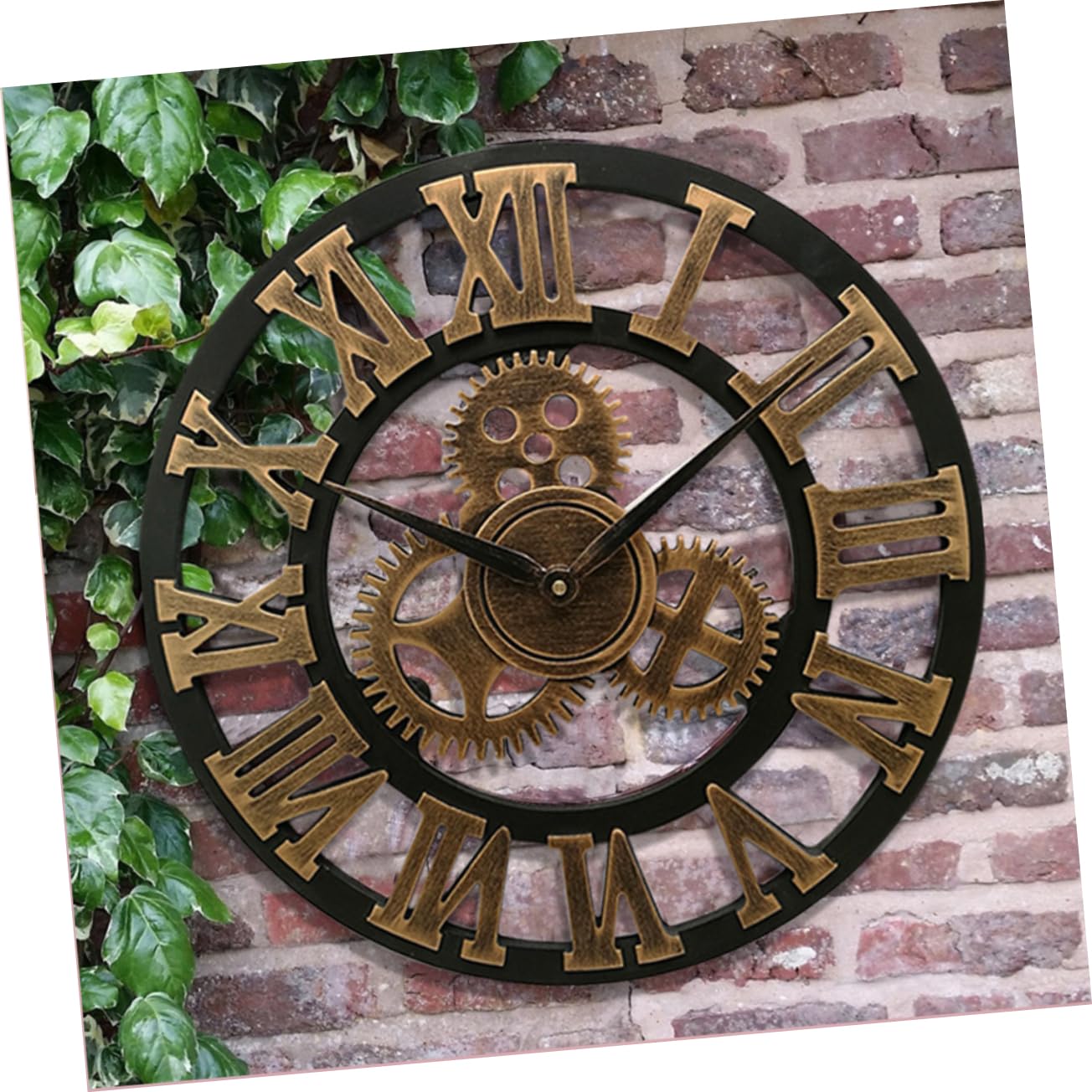 Cabilock Reloj de Pared Retro de 34cm en Madera Dorada, Estilo Industrial | Diseño Creativo, Pieza Individual, Adecuado para Decoración Mural del Salón