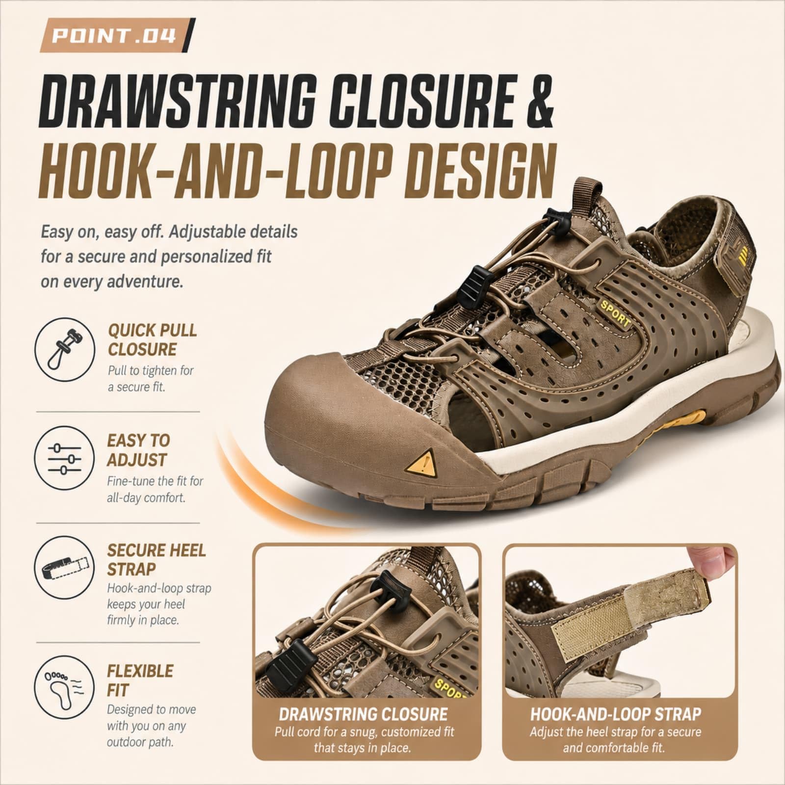 ENEN Sandali da Uomo con Punta Chiusa per Trekking, Sandali Escursionismo Supporto Arco Piedi Sandali Sportivi Antiscivolo 38-46 EU Scarpe Escursionismo Estive Traspirante