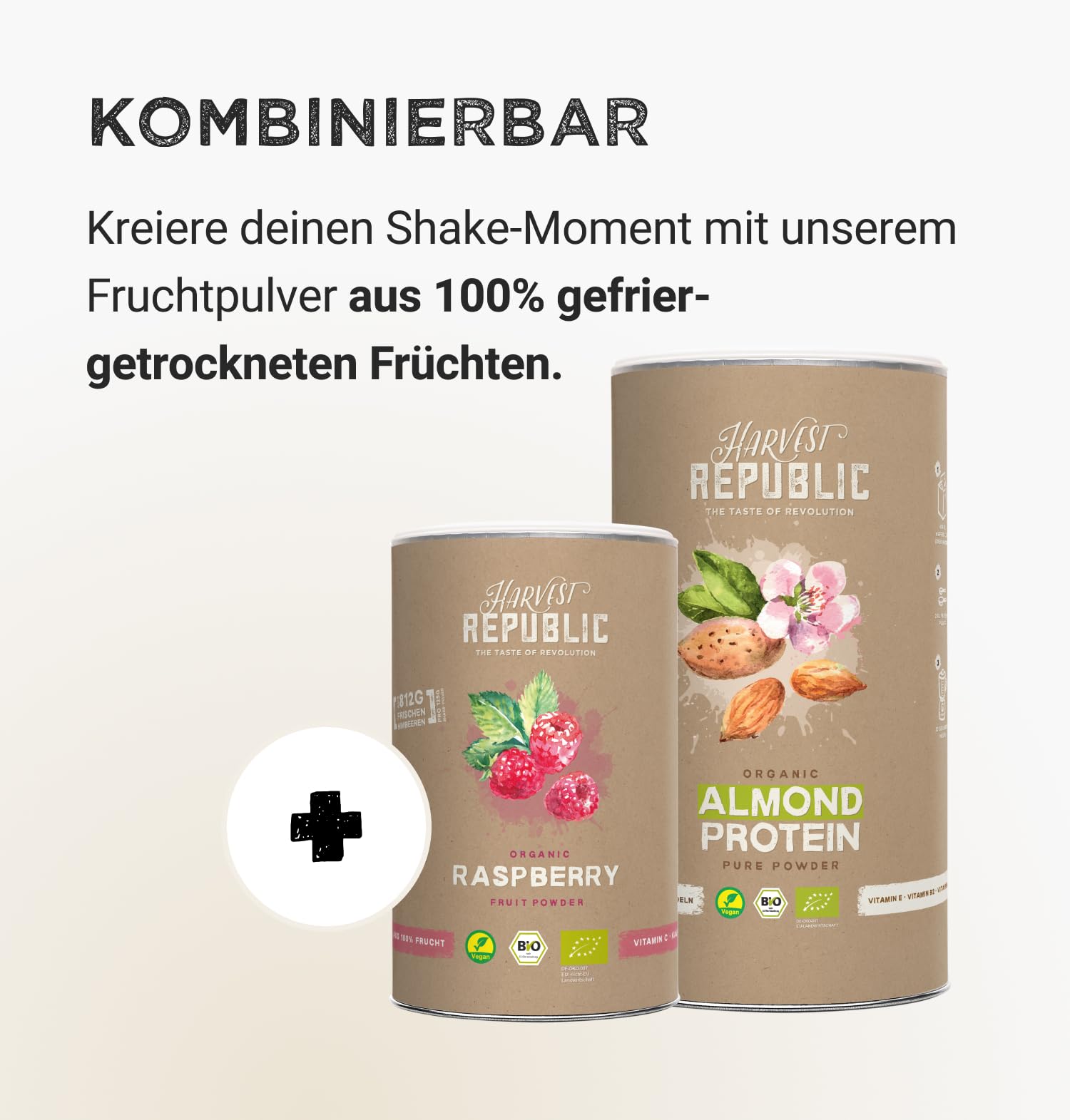 HARVEST REPUBLIC Veganes Proteinpulver Natur | 550 g Protein Pulver auf Mandelbasis | bis zu 13,8 g Protein pro Portion | Geschmacksneutral | ohne Zusatzstoffe