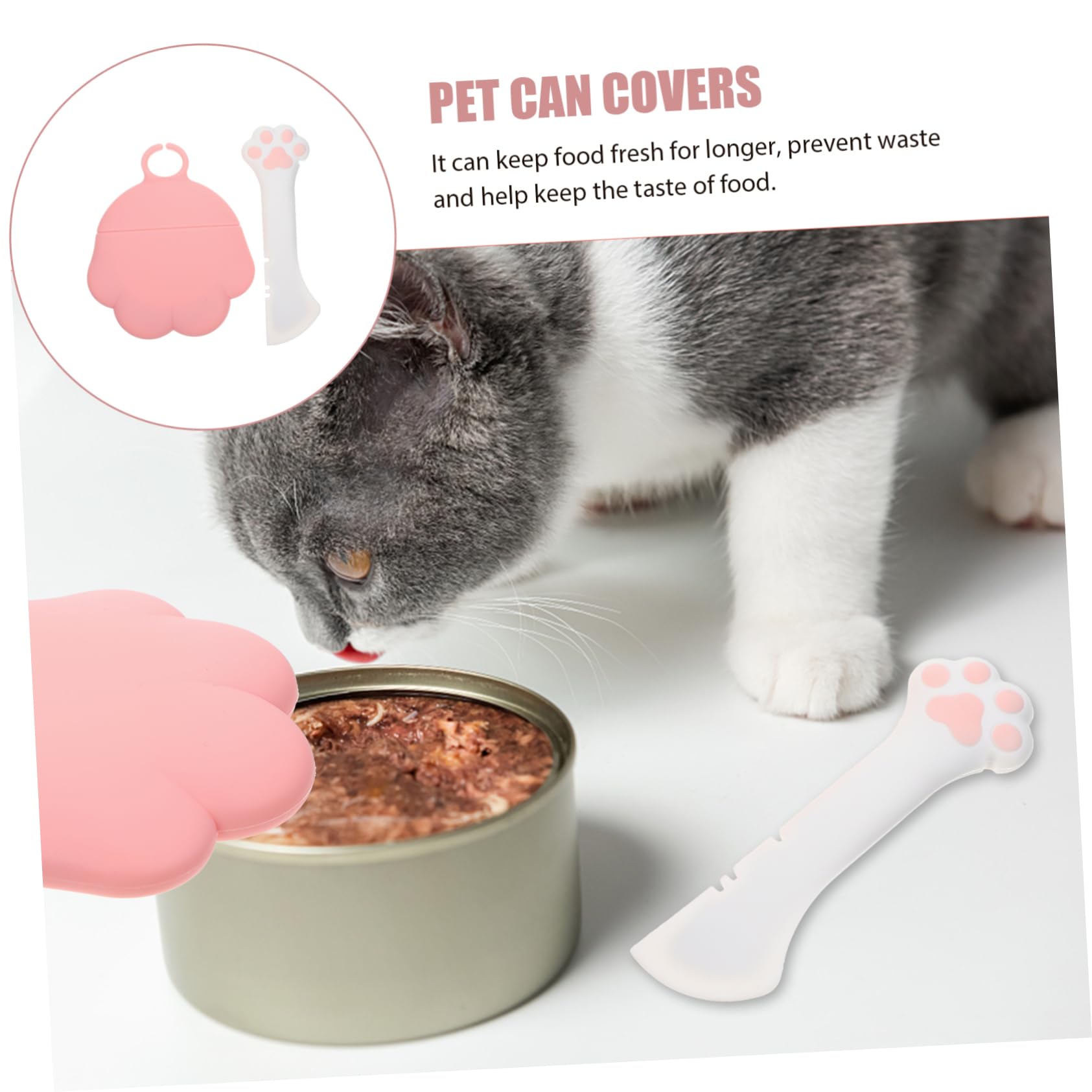 DOITOOL Cat Food Lid 1 set with Replaceable Portable Spoon Kit Cat Cover Supplies To Pet Feeding Lids Dog Food Silicone