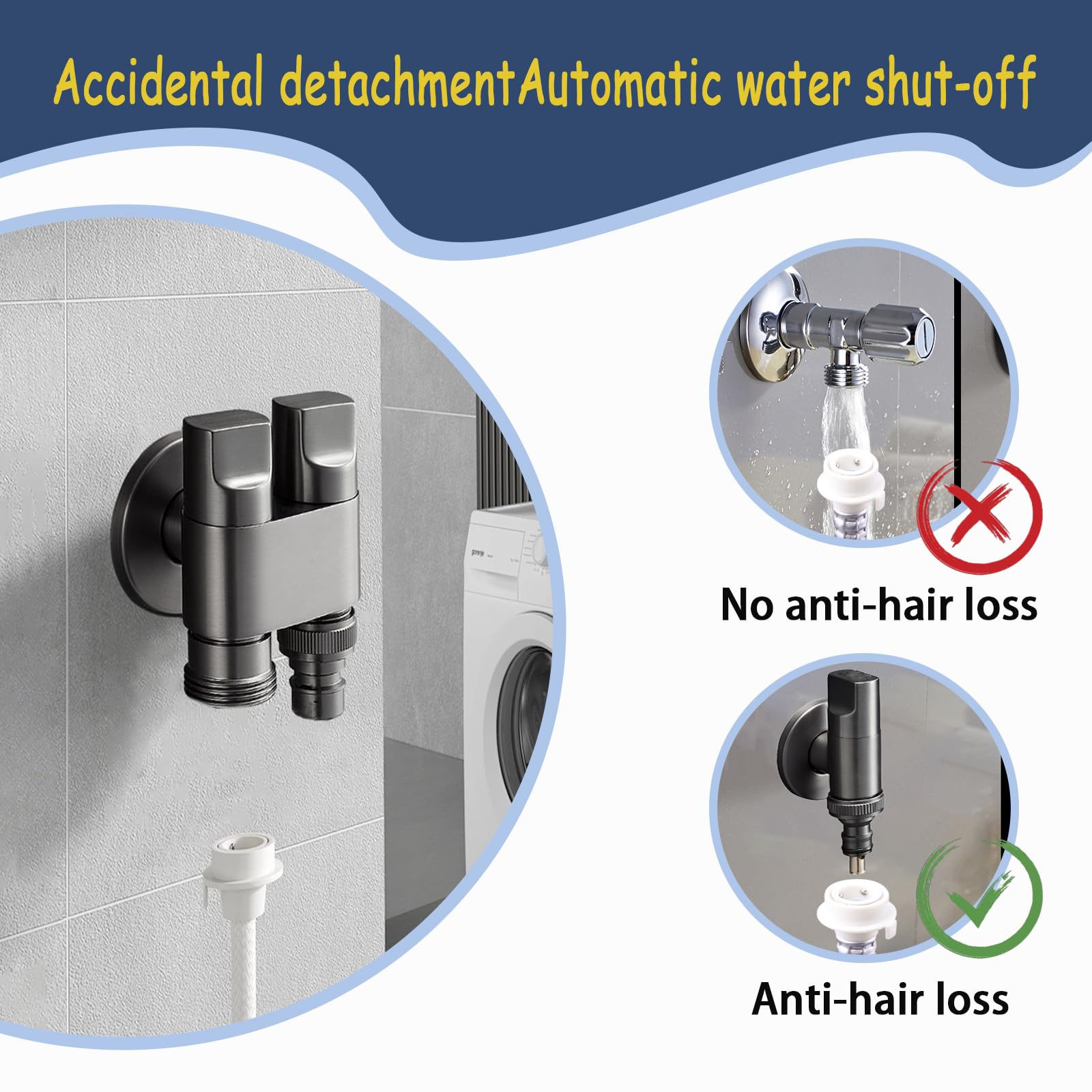 Robinet de machine à laver,laiton robinet lave linge, avec arrêt d'eau, vanne d'angle de robinet de machine à laver, pour Machine à Laver, Toilettes, équipé de raccords 1/2 et 3/4 (Dual outletsASIN)