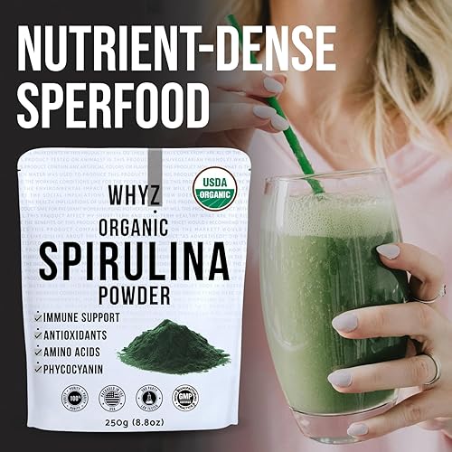 Miniatura 3 de WHYZ Polvo de espirulina orgánica, 8.82 oz, suplemento de espirulina rico en proteínas, superalimento orgánico para apoyo inmunológico, polvo de