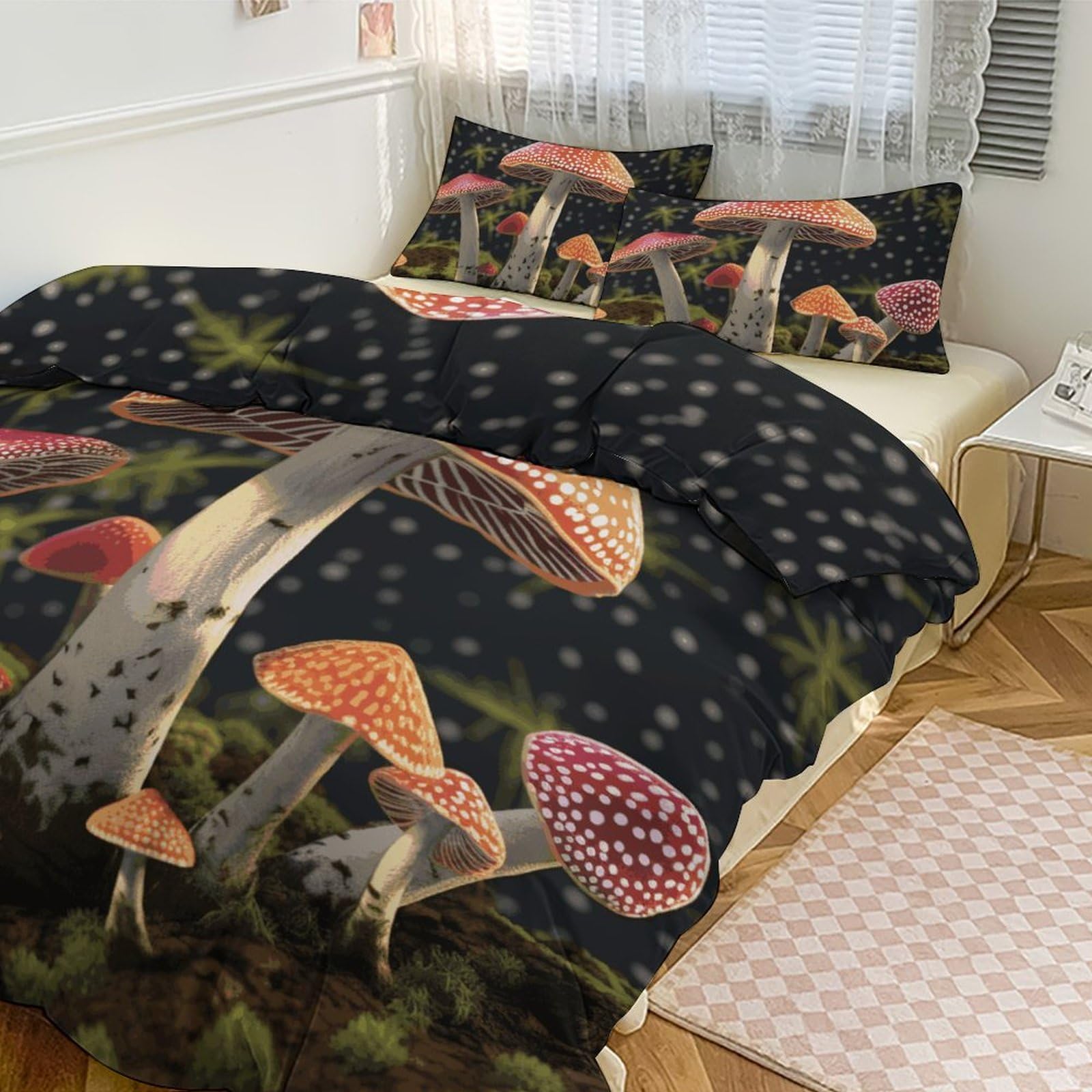 Couette pour grand lit motif champignons mignons couvre-lit 3 pcs