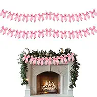 2 Pcs Pink Bow Garland Banner Decorations,Bow Party Decor Garland Banner for Birthday Baby Showers Weddings Bridal Showers Engagements Christmas Valentine's Day Decorations (Pink)
