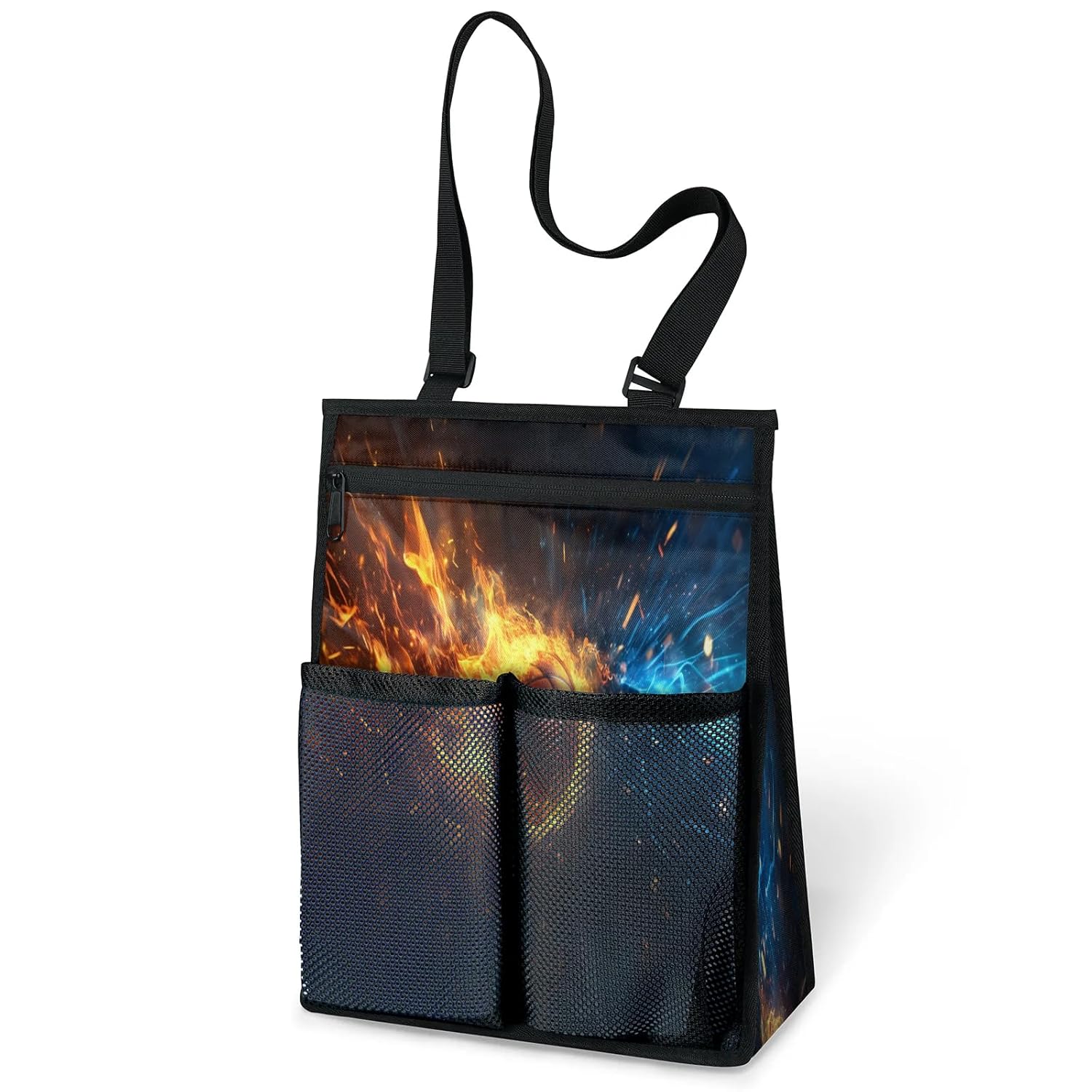 Ourtheme Flames Basketball Portable Shower Bag for Travel Gym Camp Beach Tote Shower Caddy Bags Hanging Toiletry Organizer