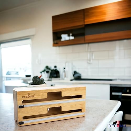 Miniatura 4 de DECOMIL Dispensador de plástico 2 en 1 con cortador, diseño estándar de 13.5 pulgadas, dispensador de papel de aluminio, cajón y montaje en pared,