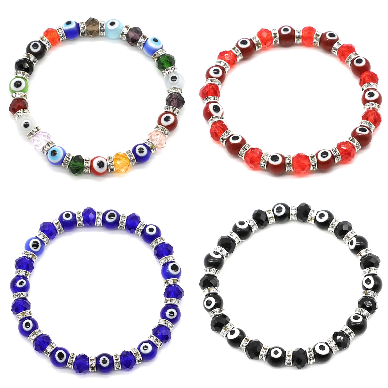 JasimkissTranslucent 8mm Glass Evil Eye Beaded Bracelet Handmade Charm Good Luck Protection Jewelry Stretch Bracelets